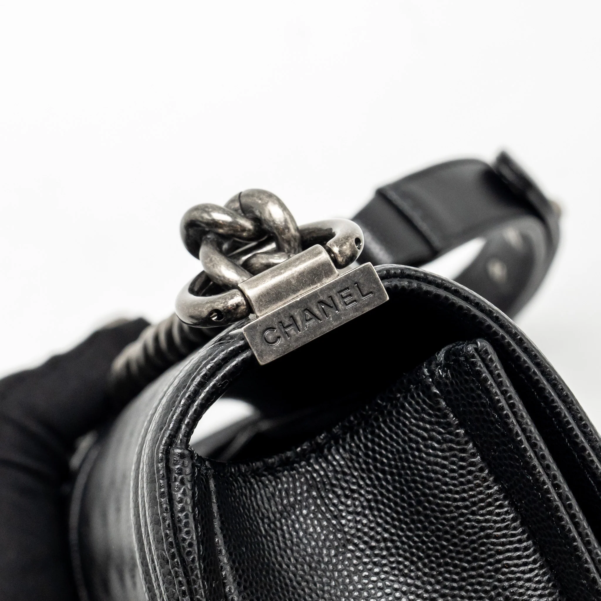 Chanel Small Boy Bag Caviar Black SHW (Microchip) - Image 12
