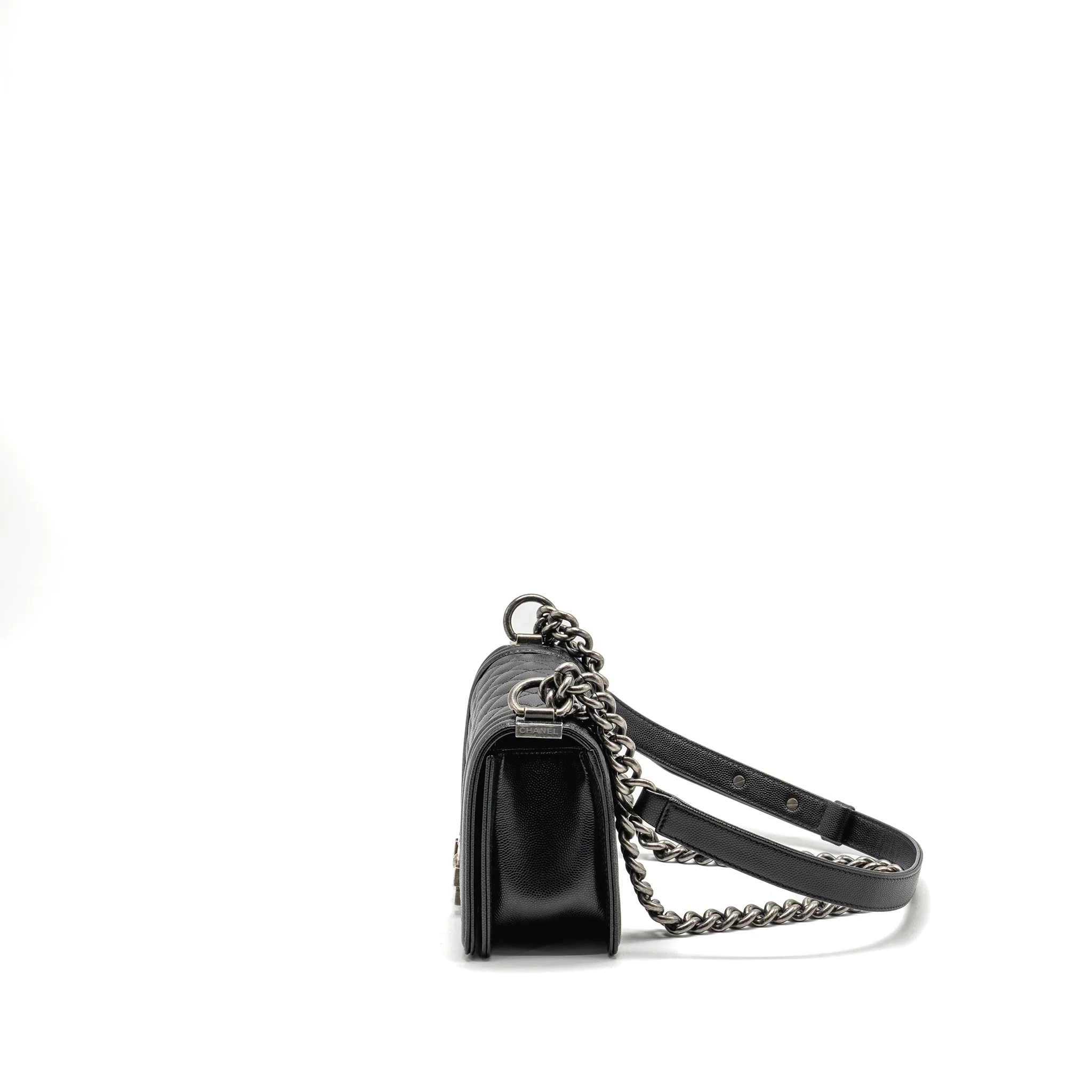Chanel Small Boy Bag Caviar Black SHW (Microchip) - Image 4