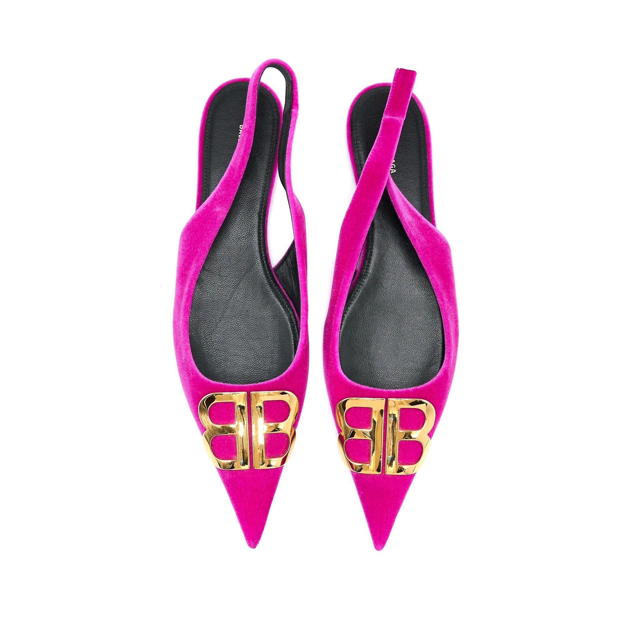 Balenciaga Size 39.5 Ballet Flats BB Velvet Pink Gold Tone - Image 3