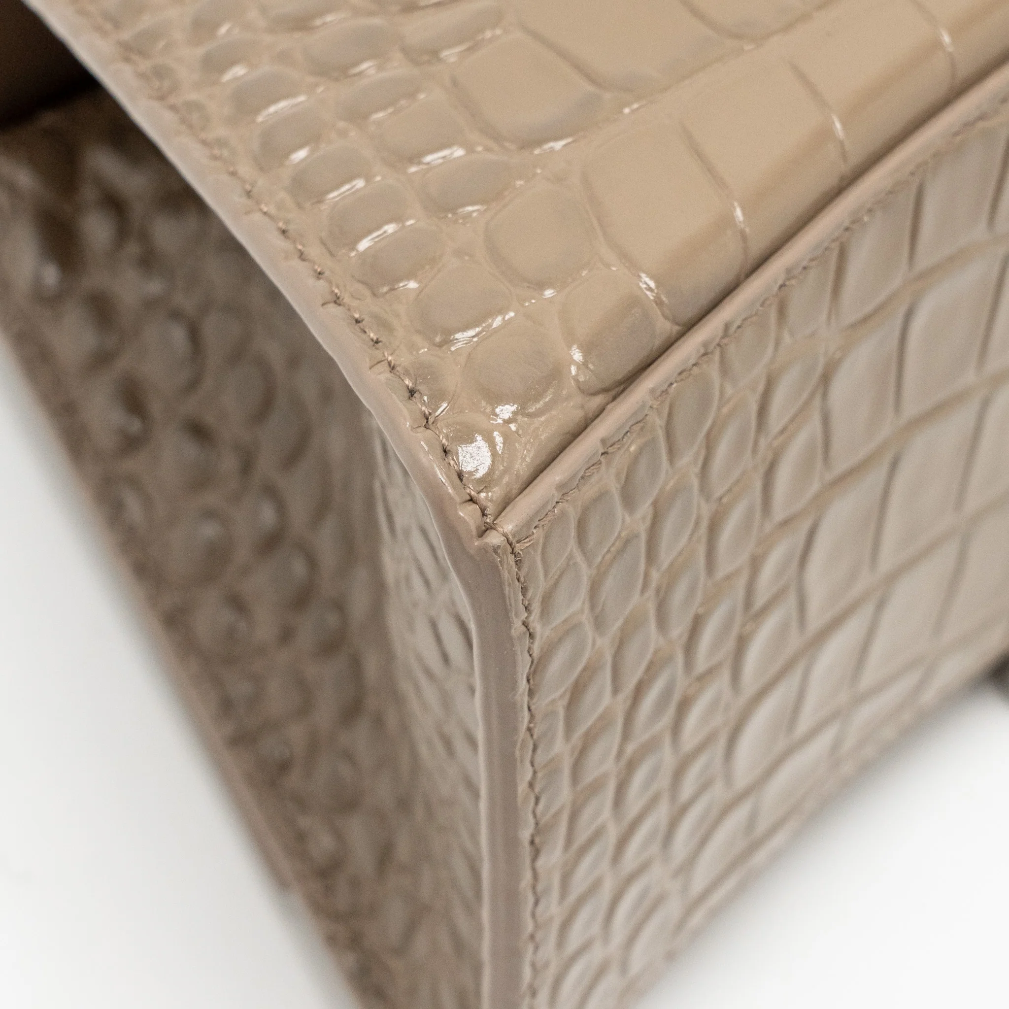 Balenciaga Small Hourglass Bag Croc-Embossed Calfskin Dark Beige SHW - Image 11