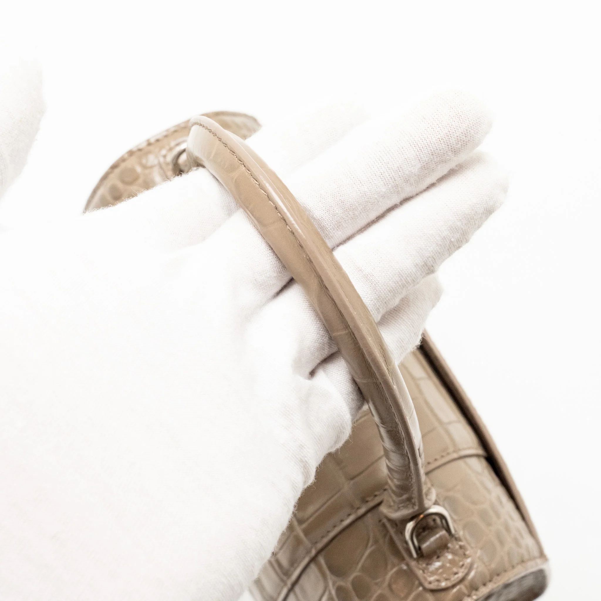 Balenciaga Small Hourglass Bag Croc-Embossed Calfskin Dark Beige SHW - Image 12