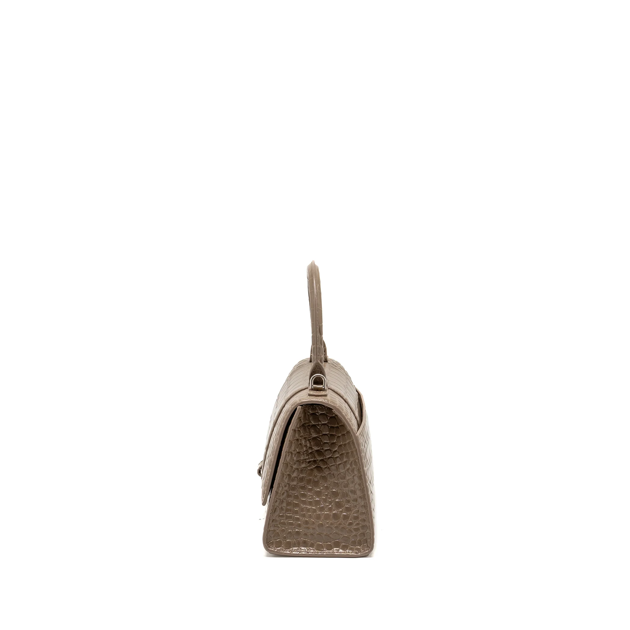 Balenciaga Small Hourglass Bag Croc-Embossed Calfskin Dark Beige SHW - Image 4