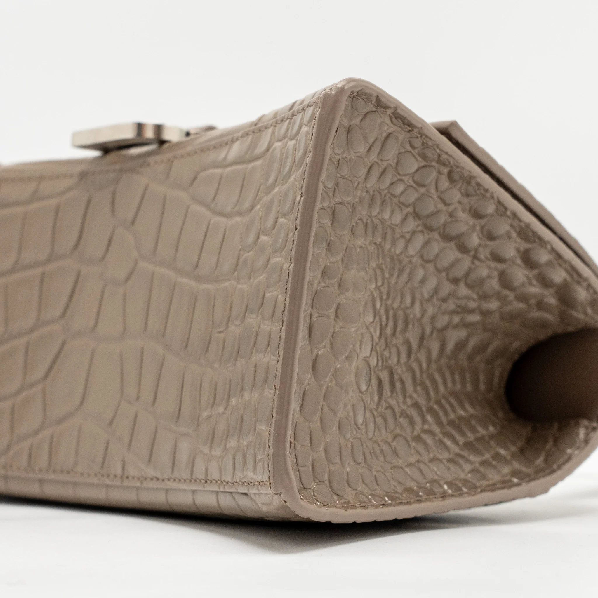 Balenciaga Small Hourglass Bag Croc-Embossed Calfskin Dark Beige SHW - Image 7