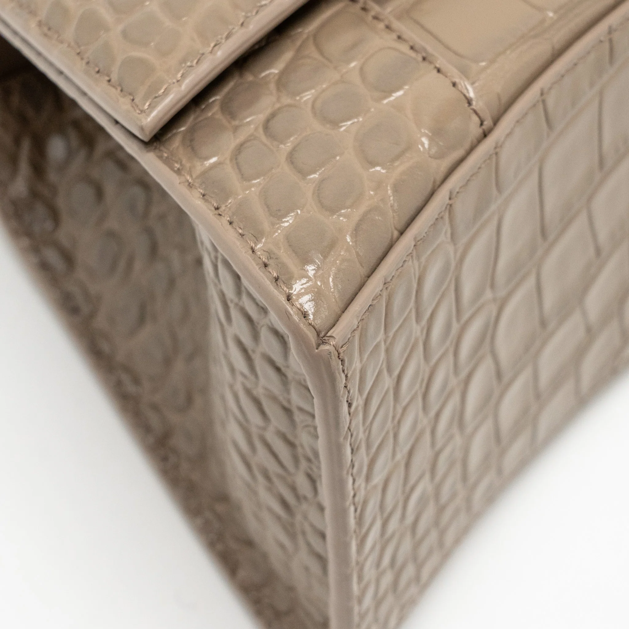 Balenciaga Small Hourglass Bag Croc-Embossed Calfskin Dark Beige SHW - Image 9