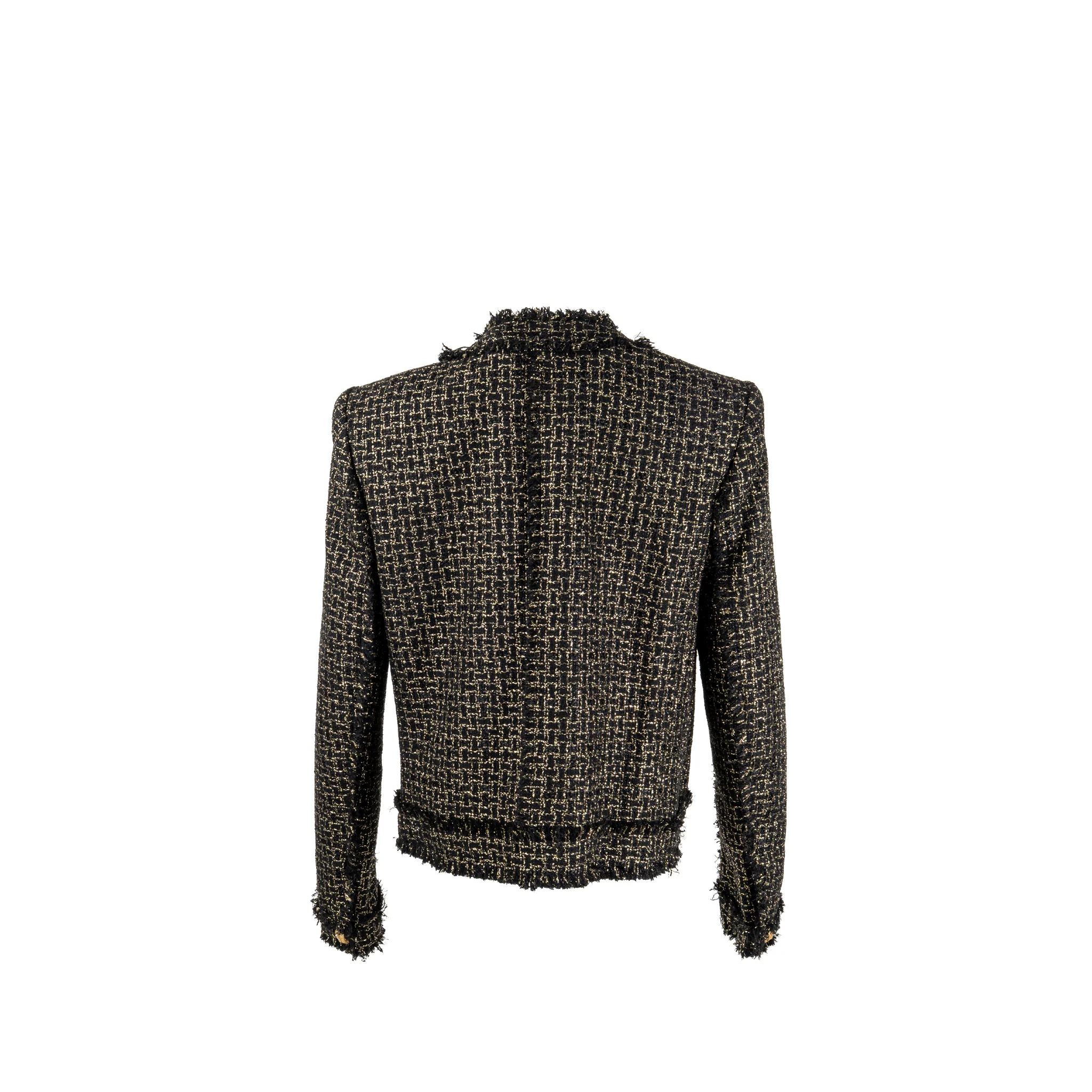 Balmain Size 42 Double-breasted Tweed Jacket Viscose/Polyester/Cotton Black/Gold GHW - Image 2