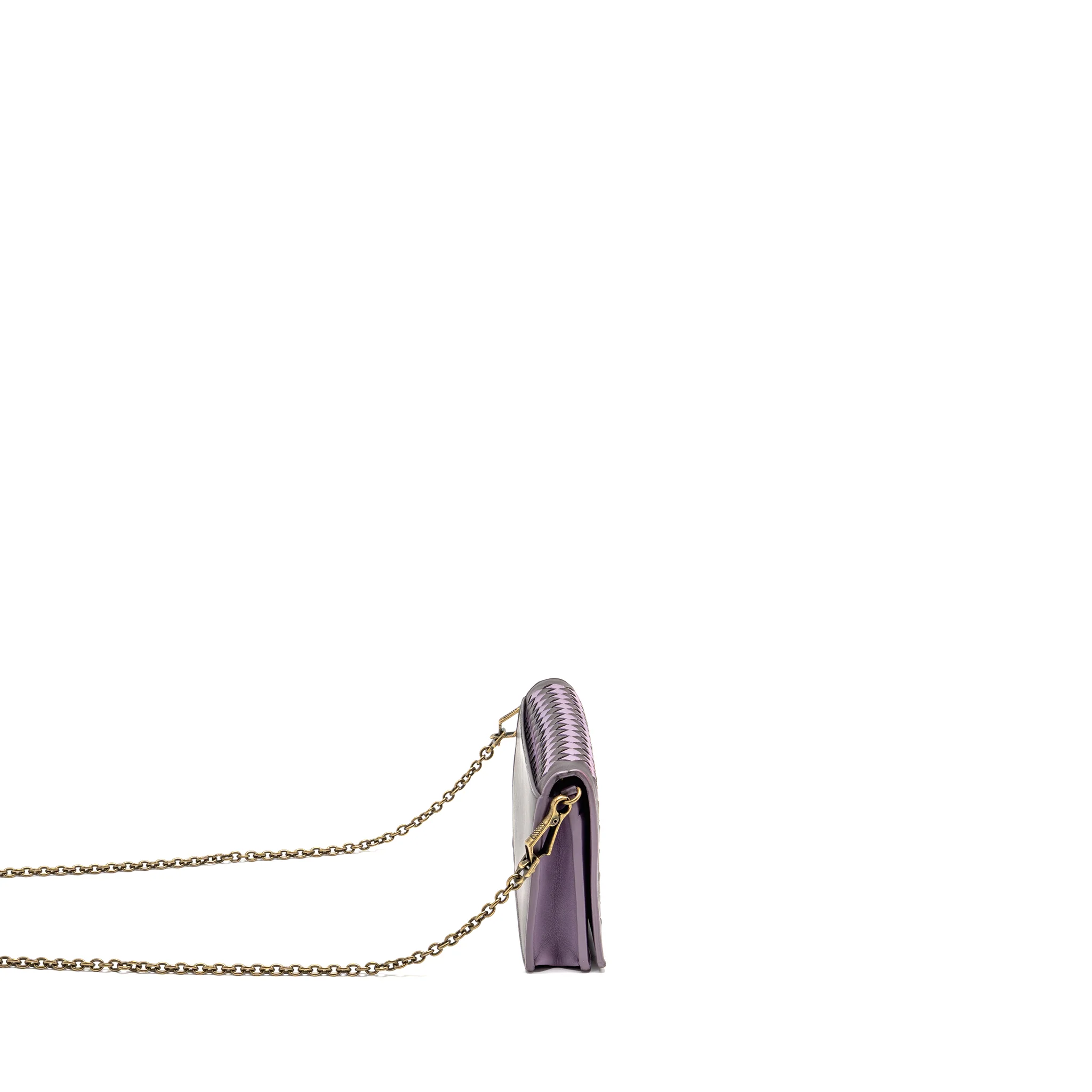 Bottega Veneta Intrecciato Wallet On Chain Leather Purple/Grey GHW - Image 3
