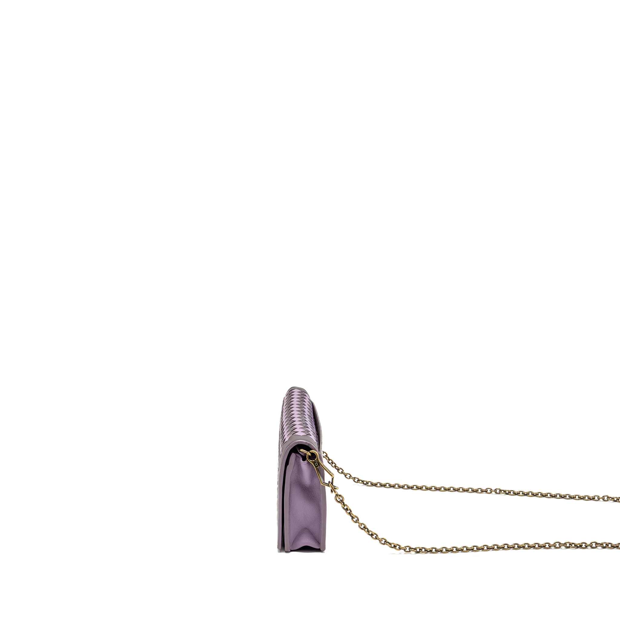 Bottega Veneta Intrecciato Wallet On Chain Leather Purple/Grey GHW - Image 4