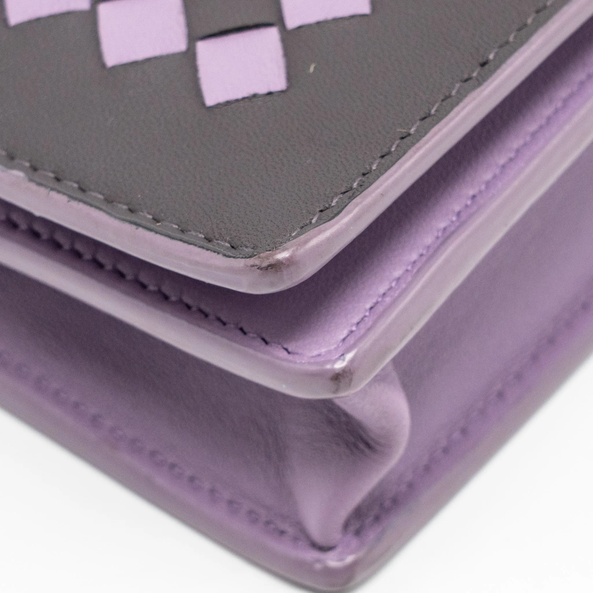 Bottega Veneta Intrecciato Wallet On Chain Leather Purple/Grey GHW - Image 9