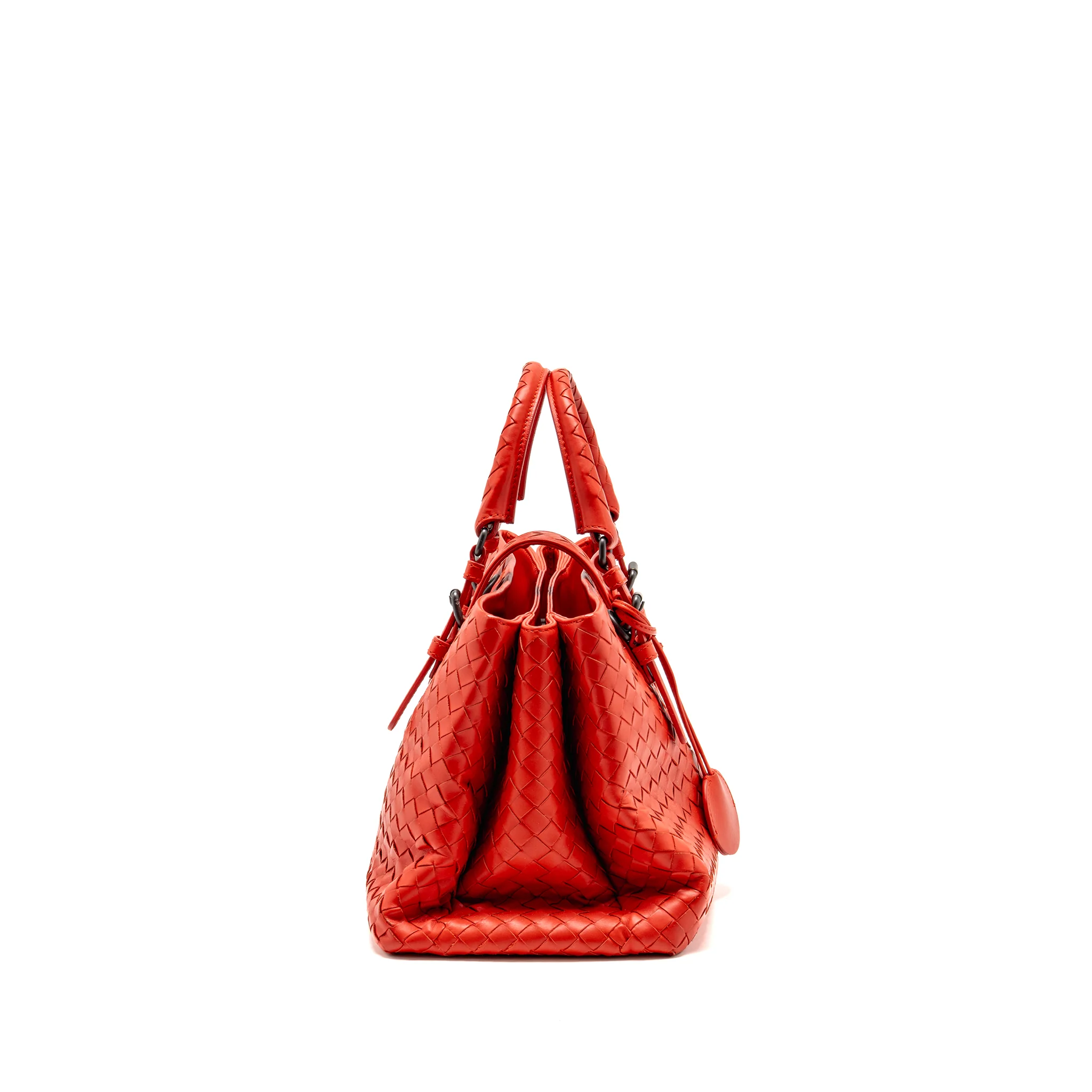 Bottega Veneta Small Roma Tote Bag Intrecciato Leather Red Gunmetal Tone Hardware - Image 3