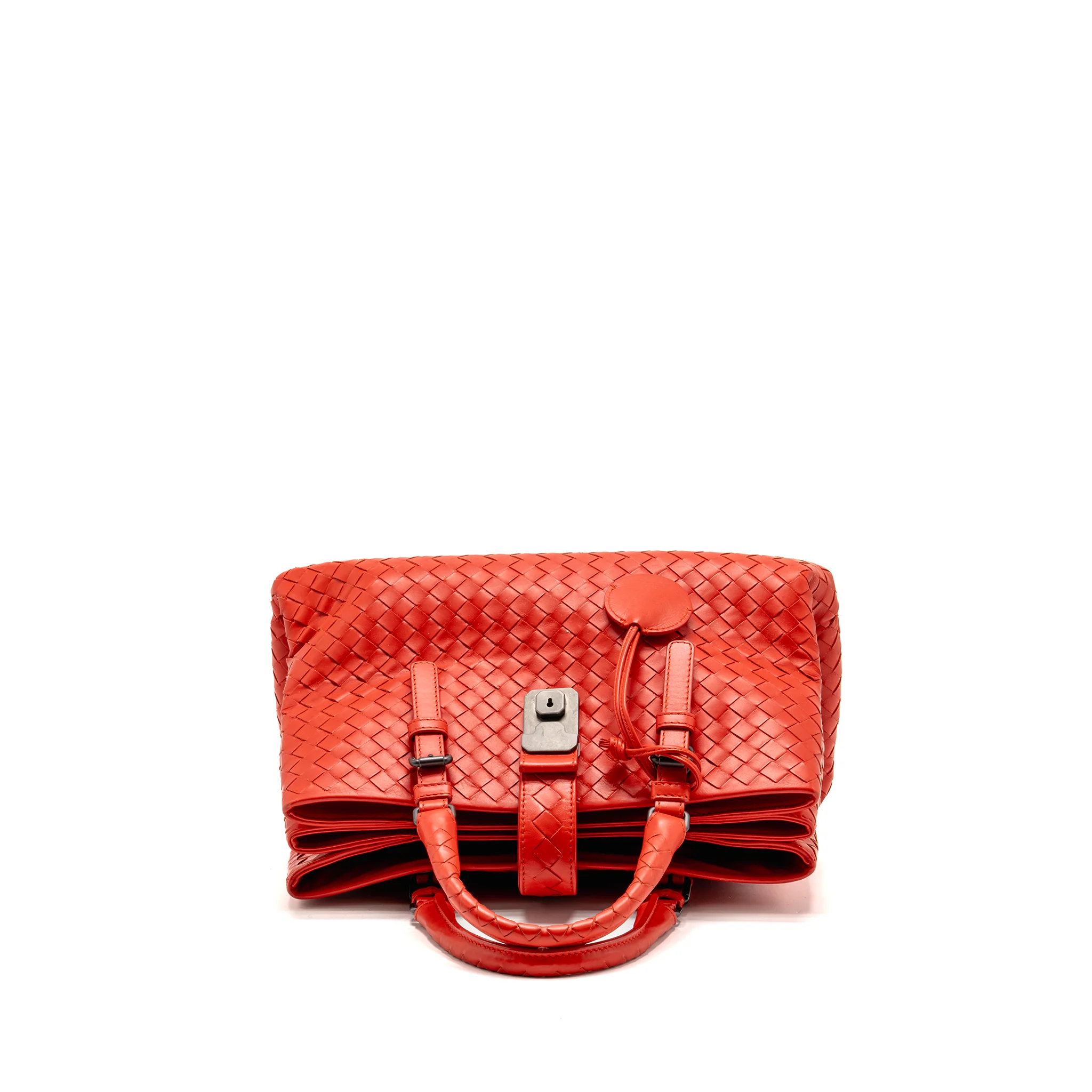 Bottega Veneta Small Roma Tote Bag Intrecciato Leather Red Gunmetal Tone Hardware - Image 5