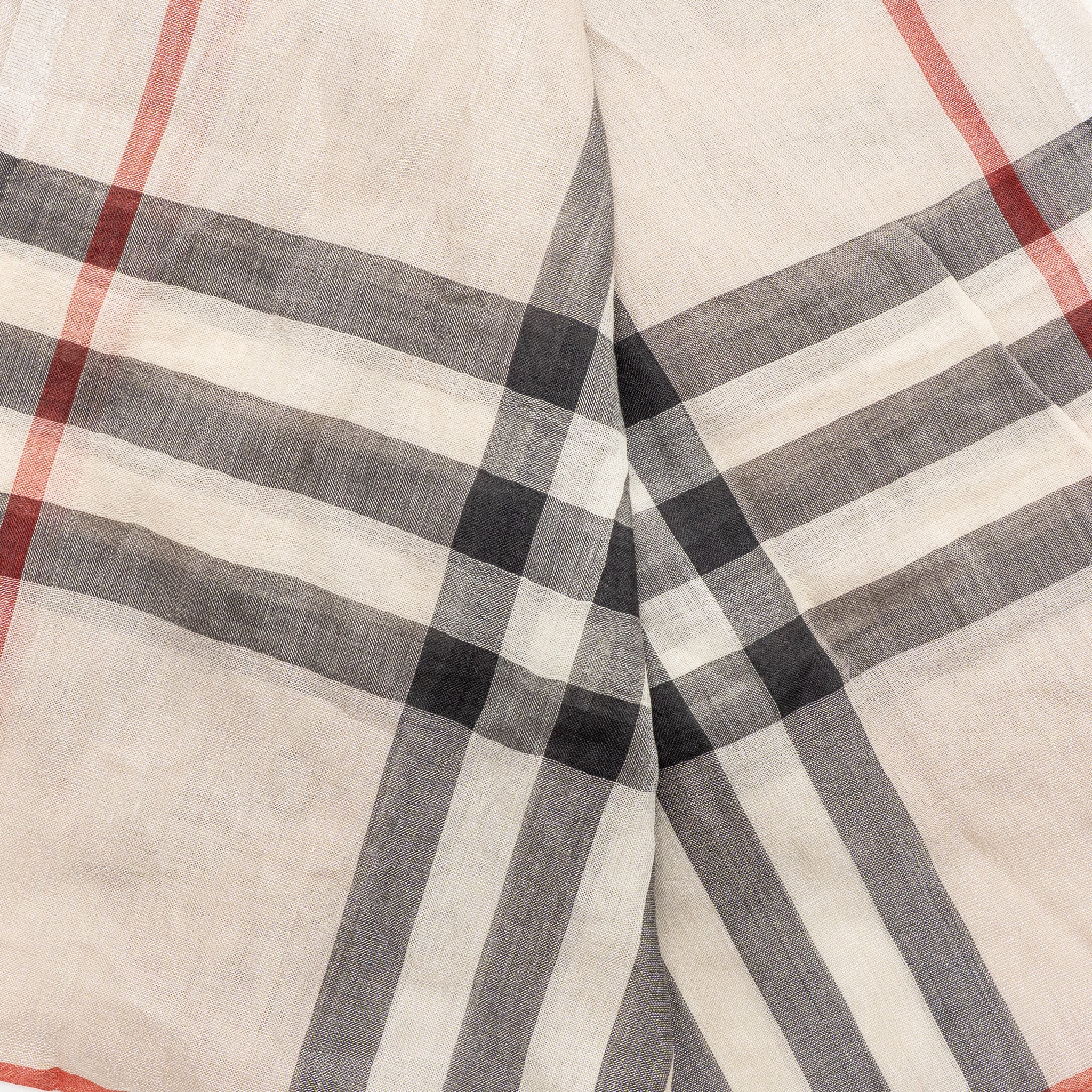 Burberry Metallic Gauze Giant Check Scarf Wool/Silk Stone/Silver - Image 3
