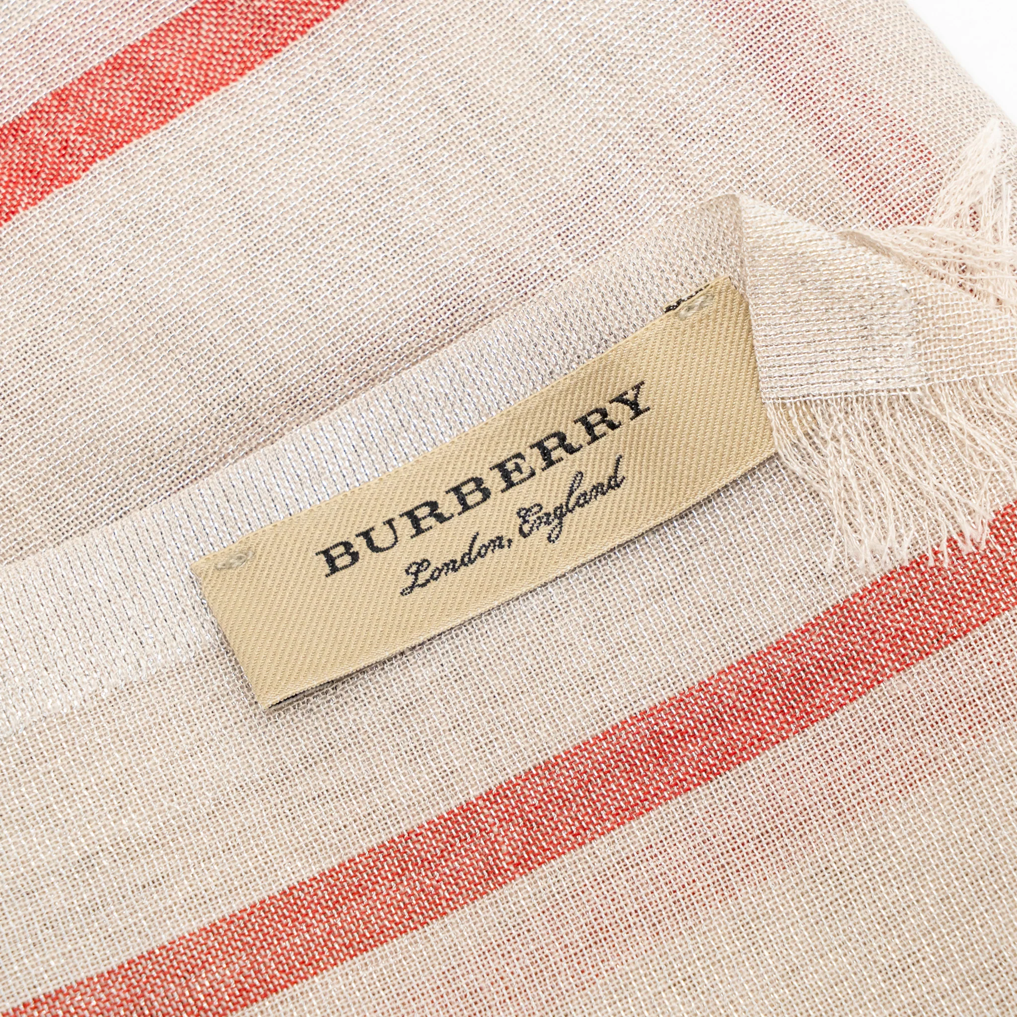 Burberry Metallic Gauze Giant Check Scarf Wool/Silk Stone/Silver - Image 5