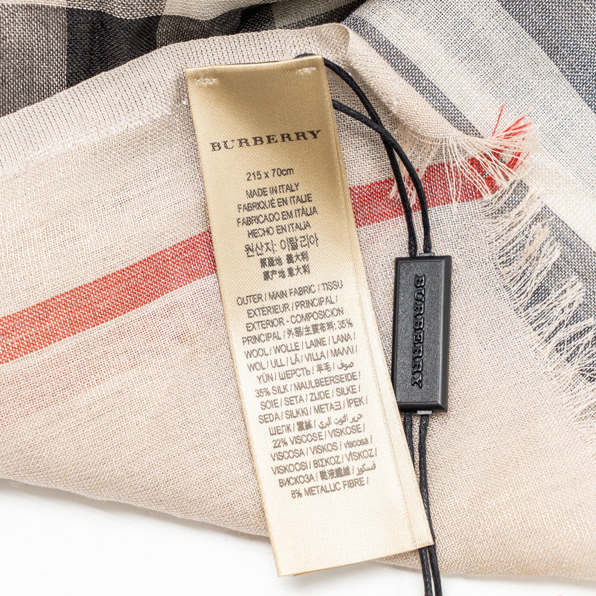 Burberry Metallic Gauze Giant Check Scarf Wool/Silk Stone/Silver - Image 6