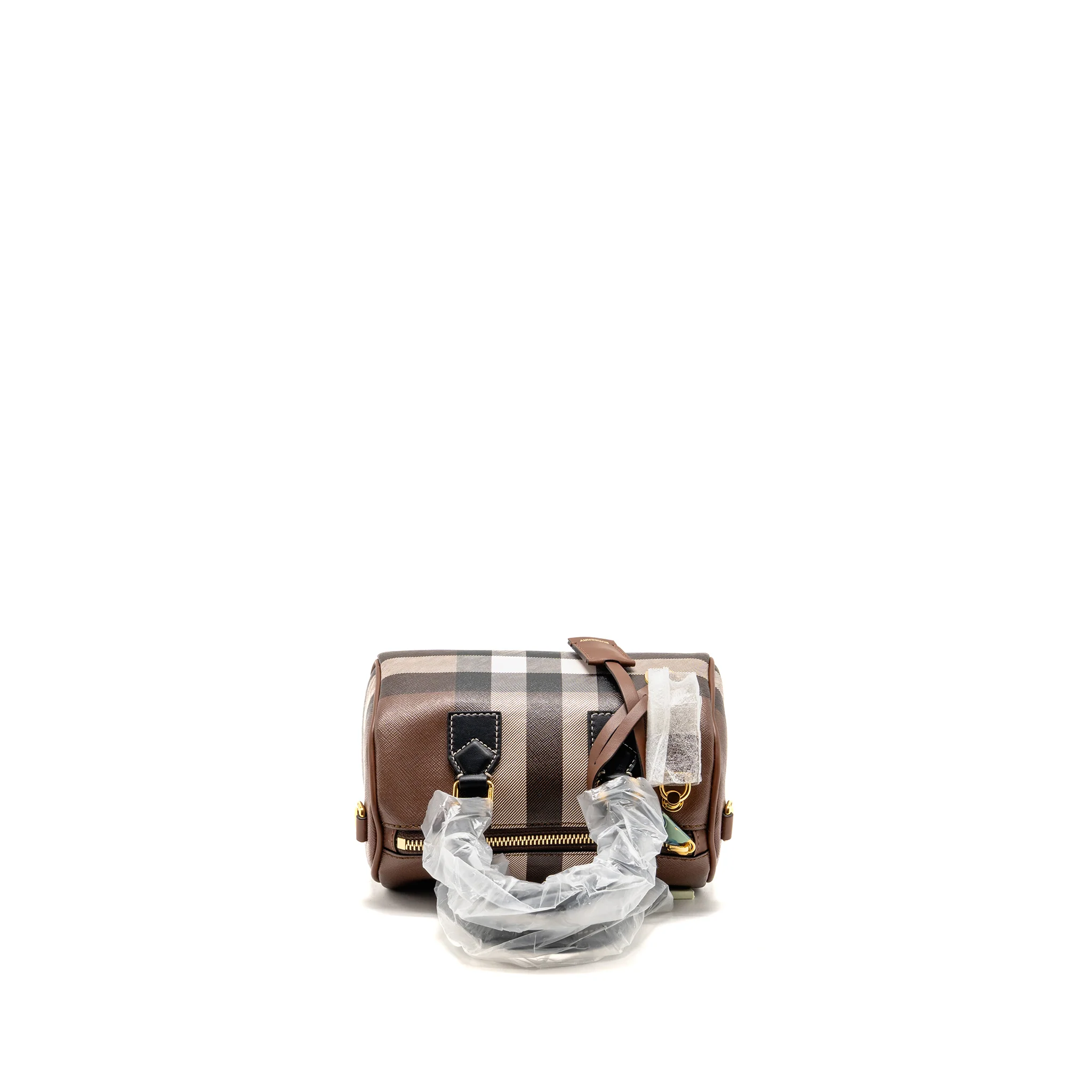 Burberry Mini Check Bowling Bag leather/canvas dark birch brown GHW - Image 5