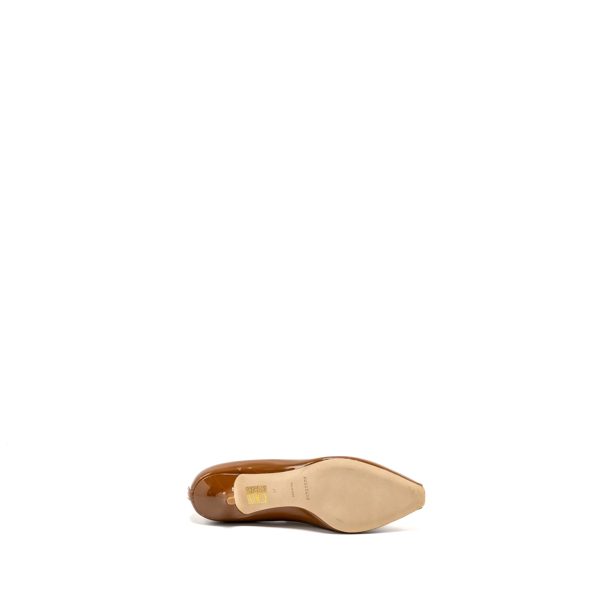 Burberry Size 37 Dill Kitten Heels Patent Brown - Image 7