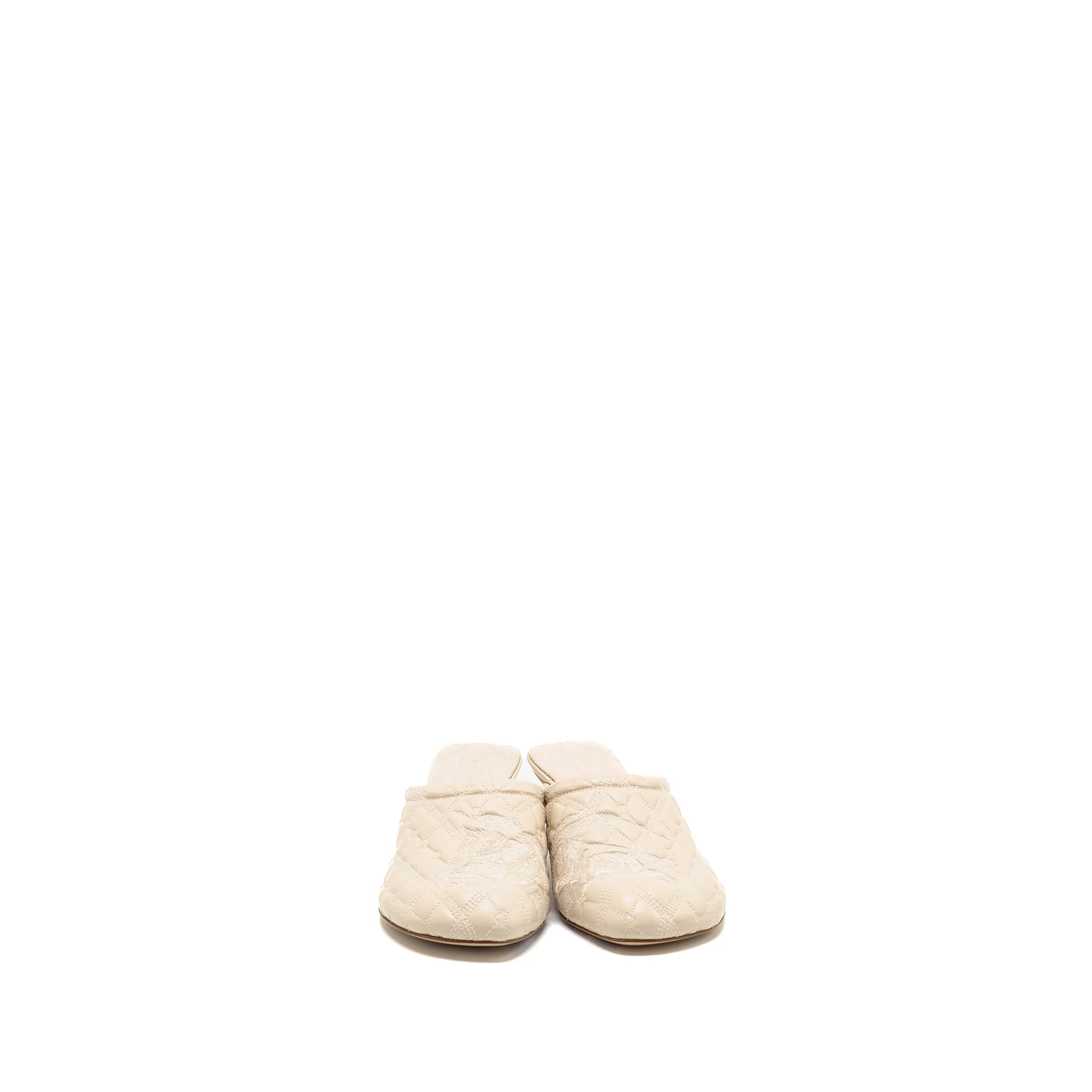 Burberry Size 37 Embroidered Quilted Slip-On Mules Leather Light Beige - Image 2