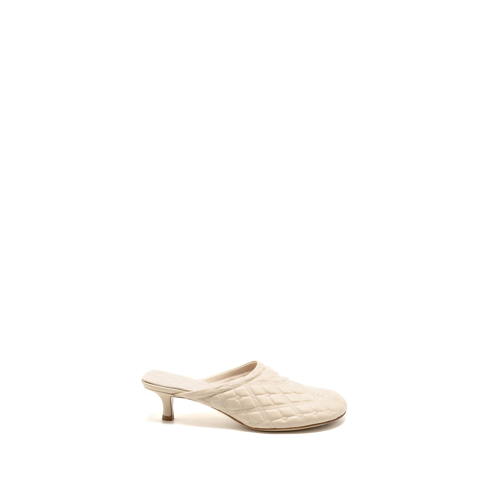 Burberry Size 37 Embroidered Quilted Slip-On Mules Leather Light Beige - Image 5