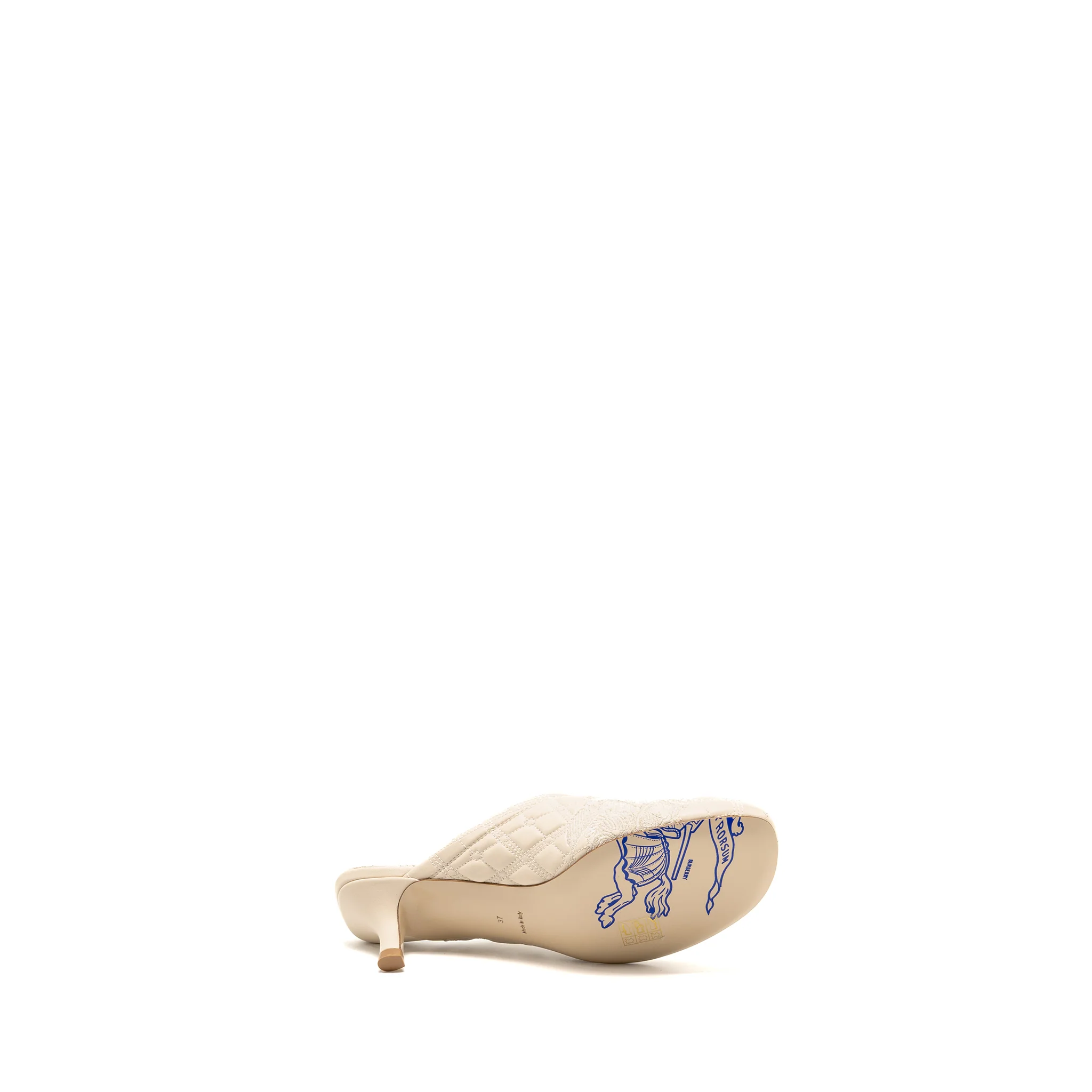 Burberry Size 37 Embroidered Quilted Slip-On Mules Leather Light Beige - Image 6