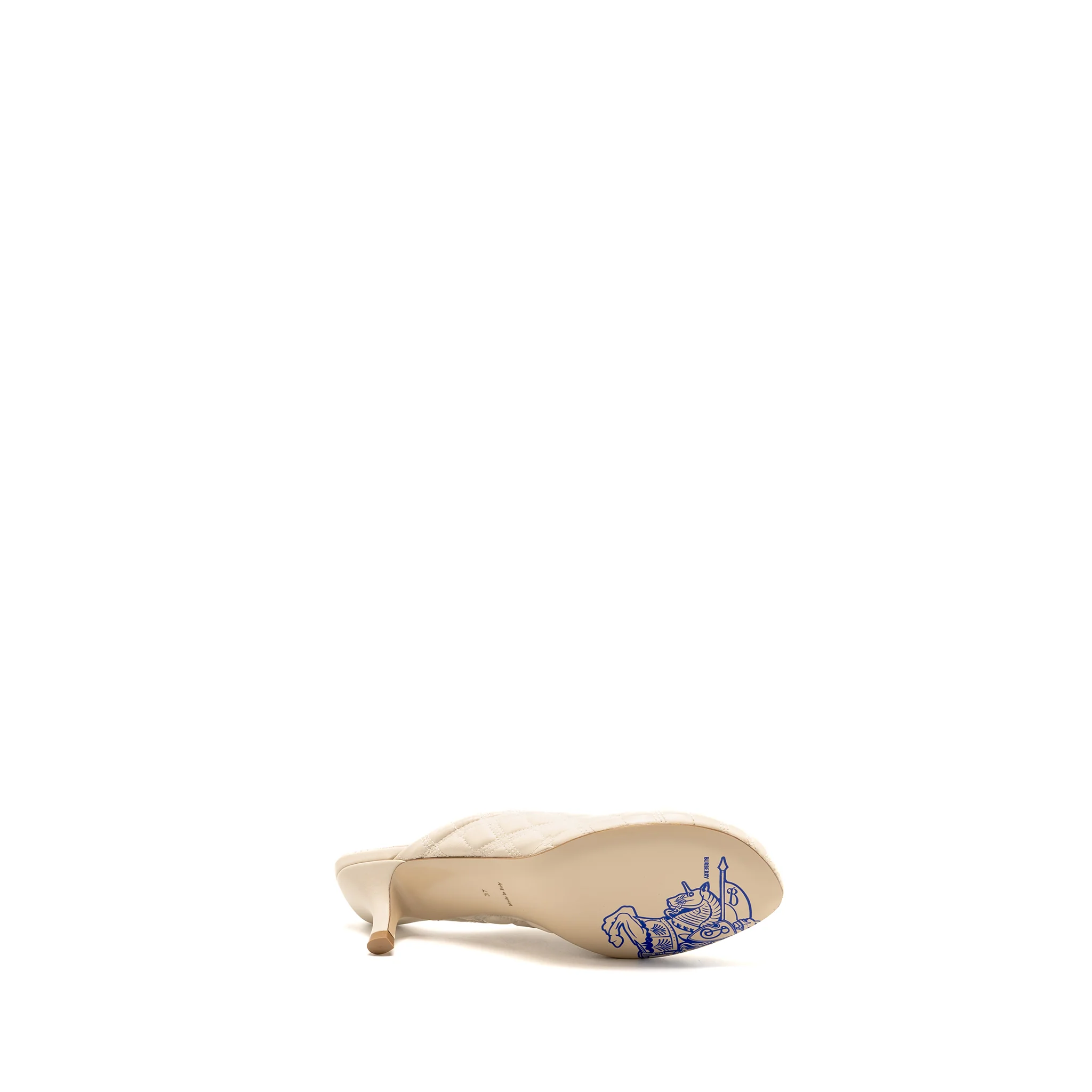 Burberry Size 37 Embroidered Quilted Slip-On Mules Leather Light Beige - Image 7