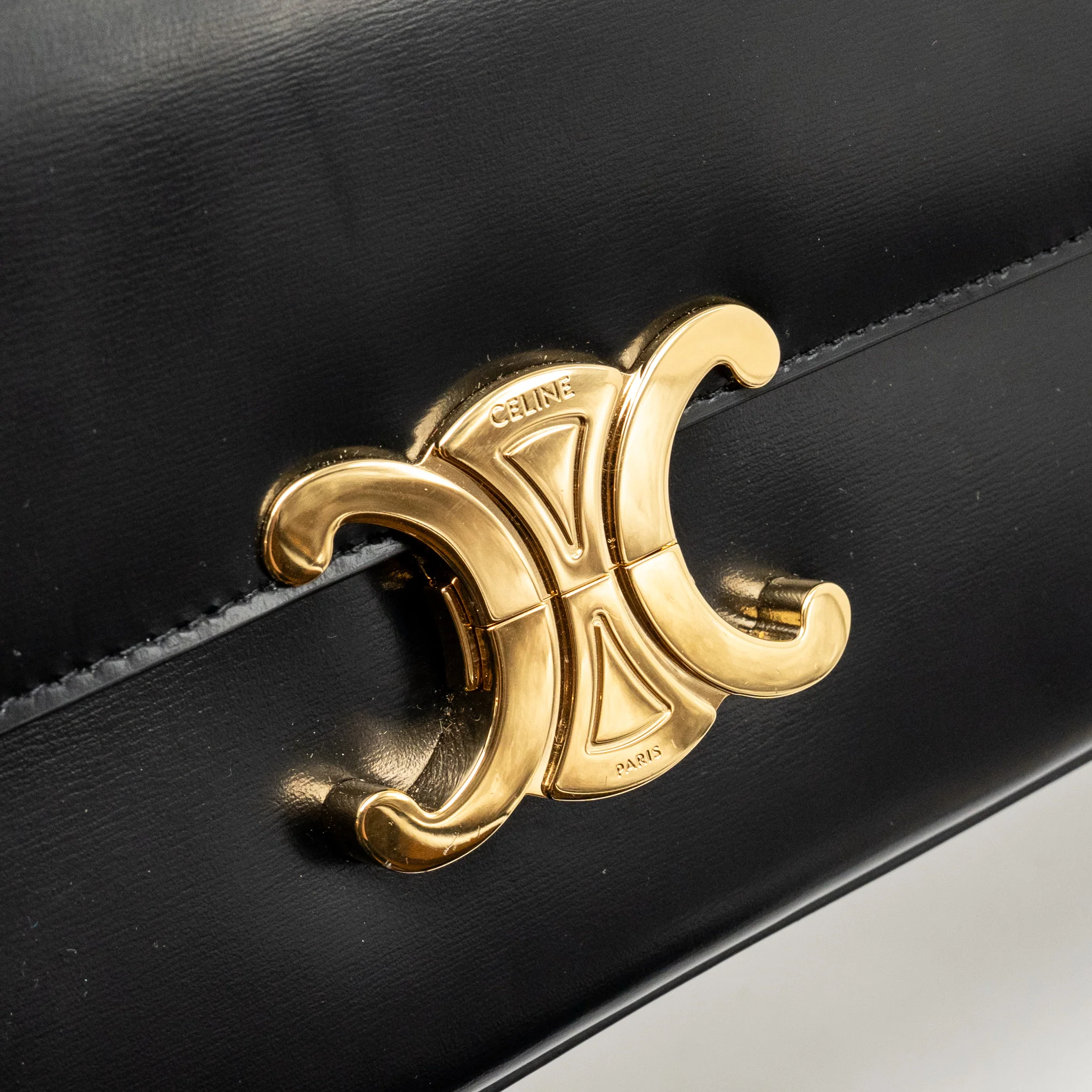 Celine Triomphe Claude Chain Shoulder Bag Shiny Calfskin Black GHW - Image 13