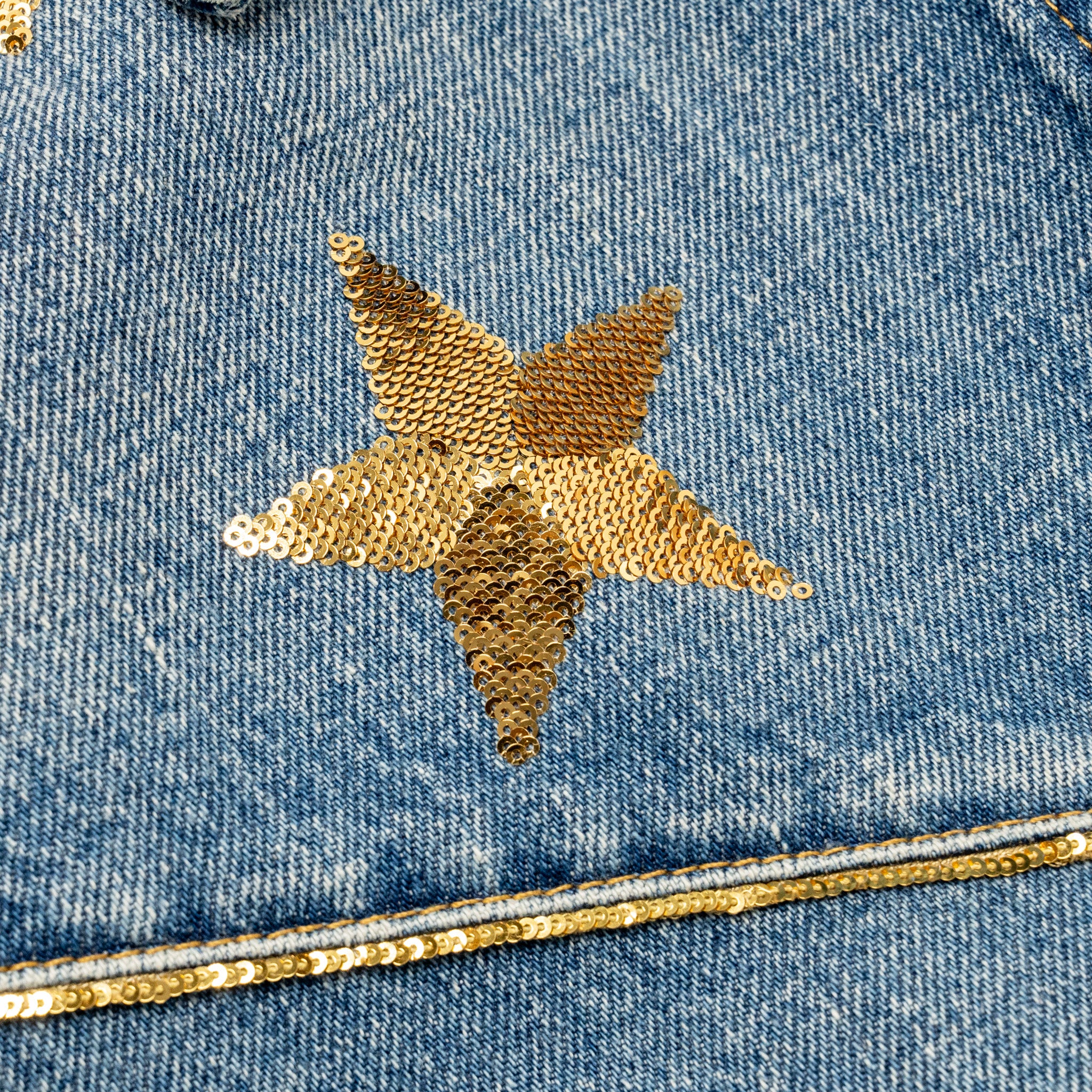 Celine Size M Star Detailed Teddy Denim Jacket Cotton Blue - Image 4