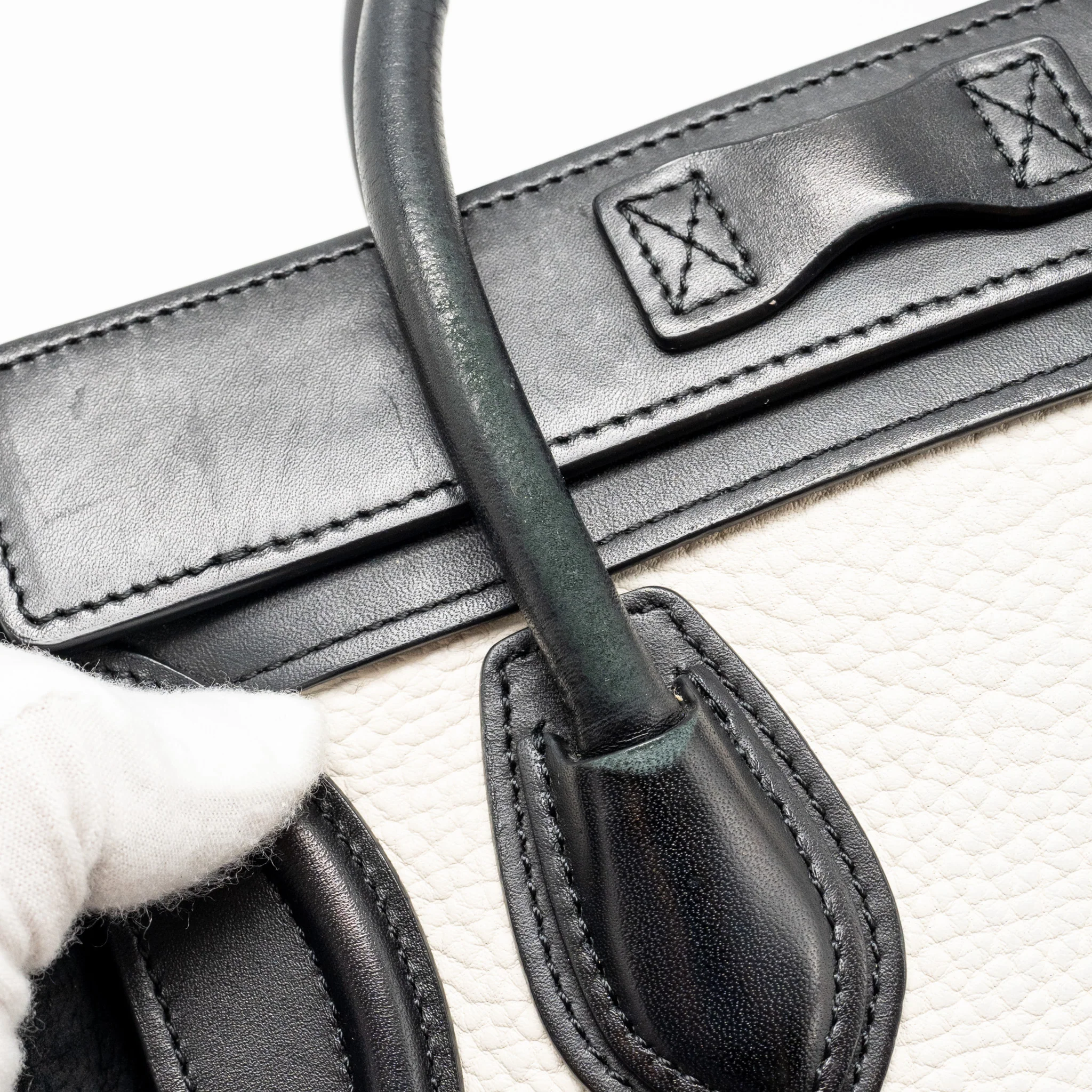 Celine Nano Luggage bag calfskin black / white GHW - Image 13
