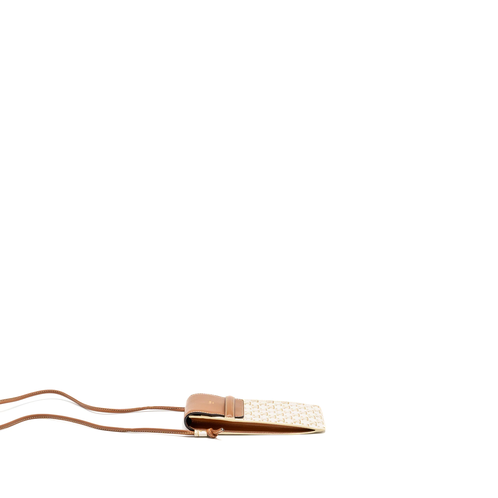 Celine Phone Pouch with Flap Triomphe Canvas /Lambskin White/Tan - Image 3