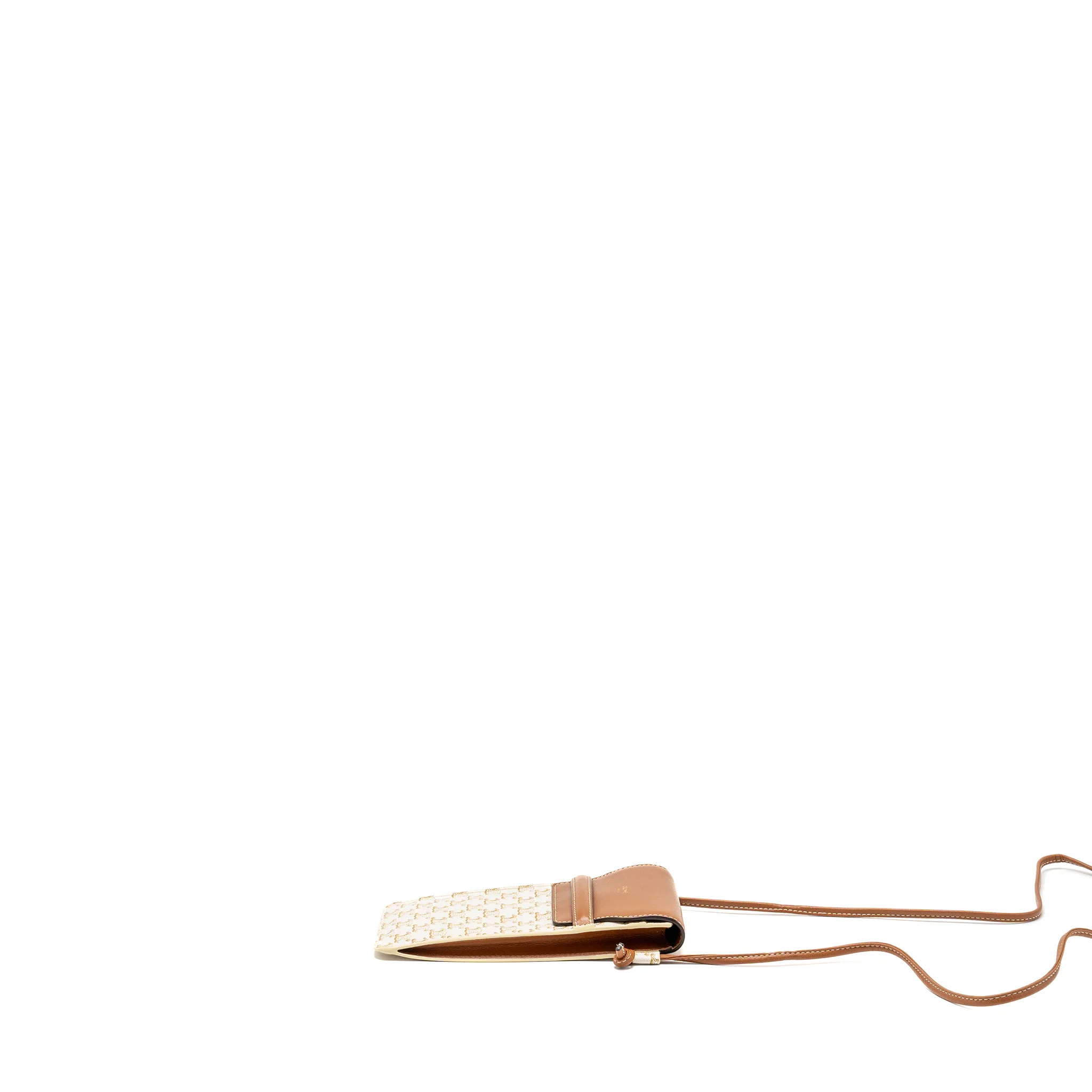 Celine Phone Pouch with Flap Triomphe Canvas /Lambskin White/Tan - Image 4