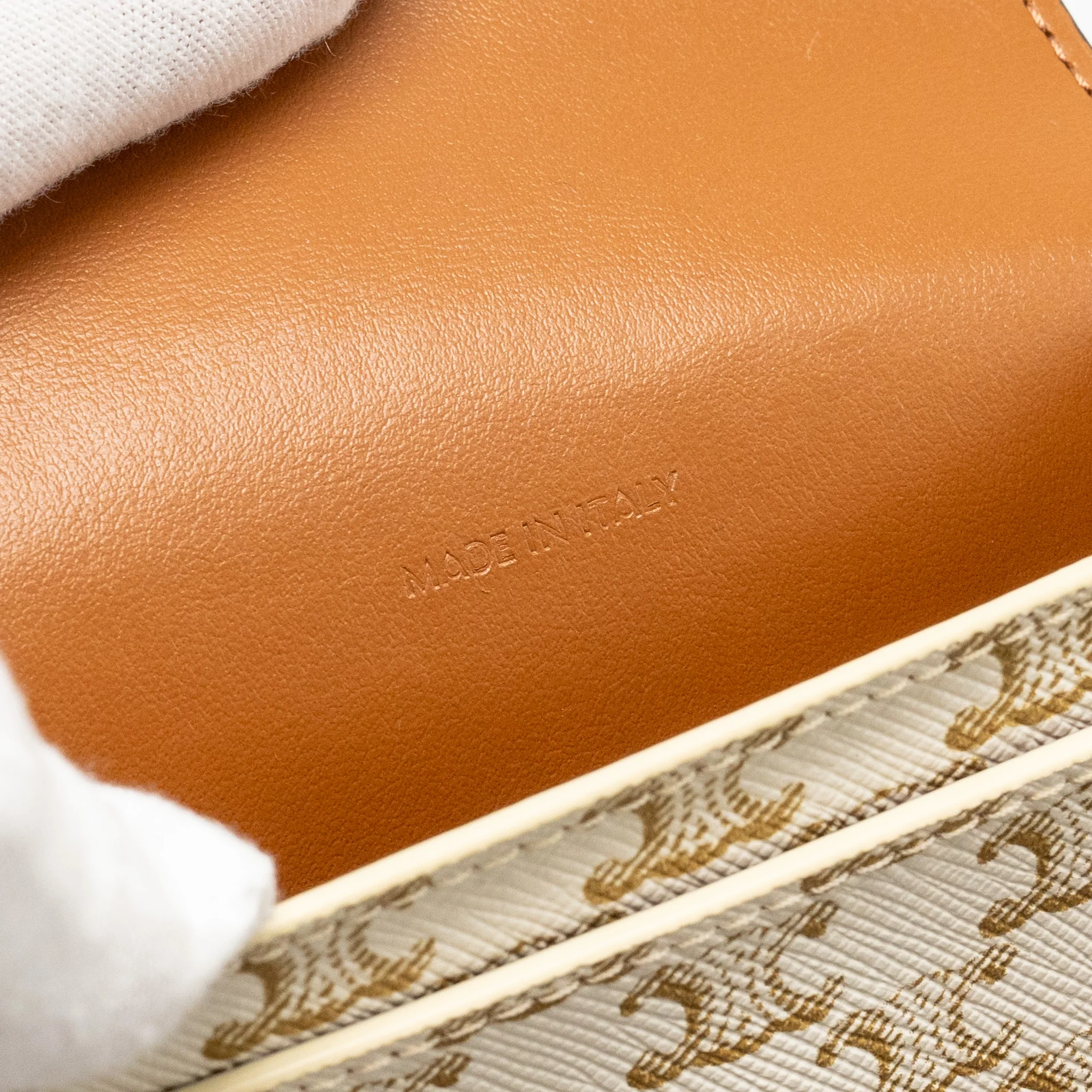Celine Phone Pouch with Flap Triomphe Canvas /Lambskin White/Tan - Image 8