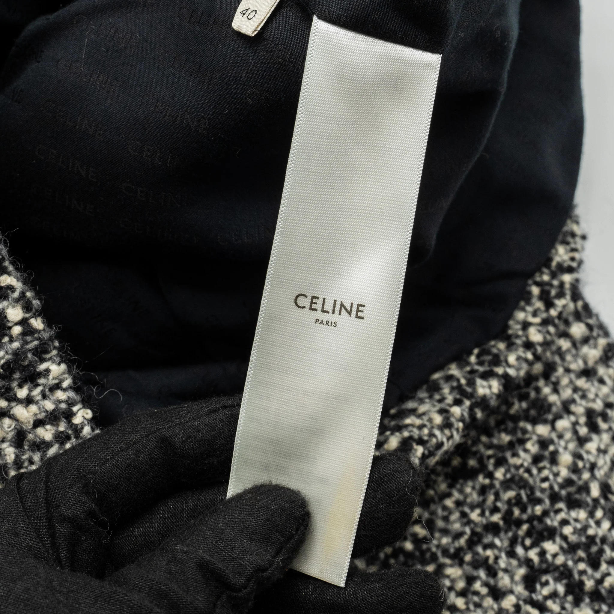 Celine Size 40 Tweed Button Jacket Wool/Polyamide Black/grey - Image 11