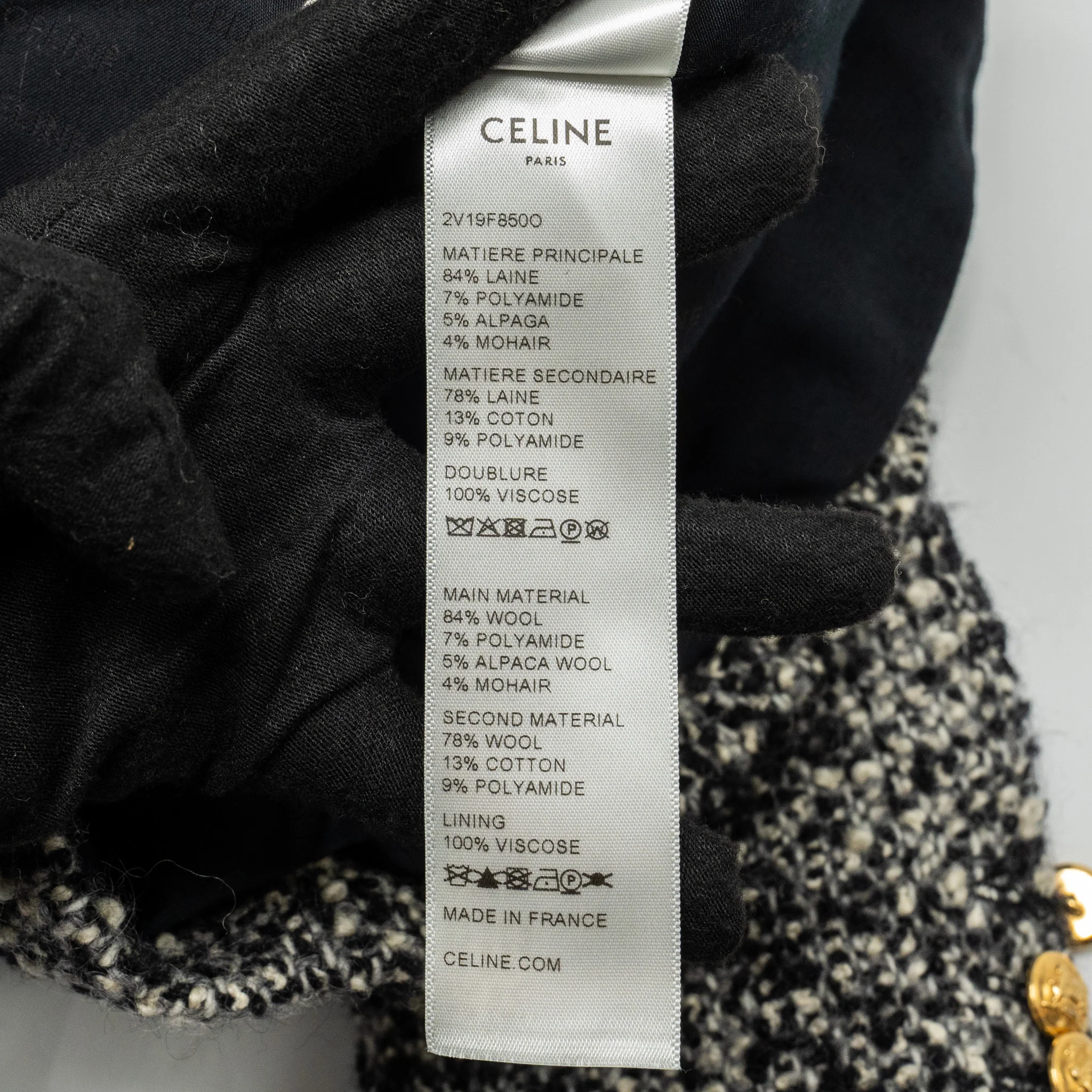 Celine Size 40 Tweed Button Jacket Wool/Polyamide Black/grey - Image 13