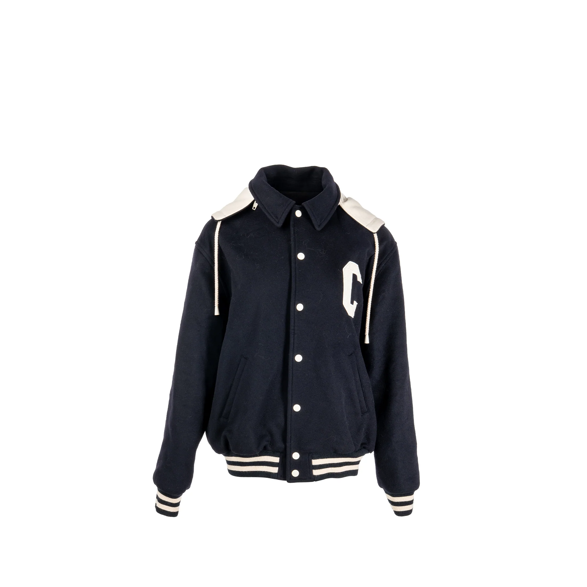 Celine Size 42 Stadium Hooded Jacket Cashmere Midnight Black SHW