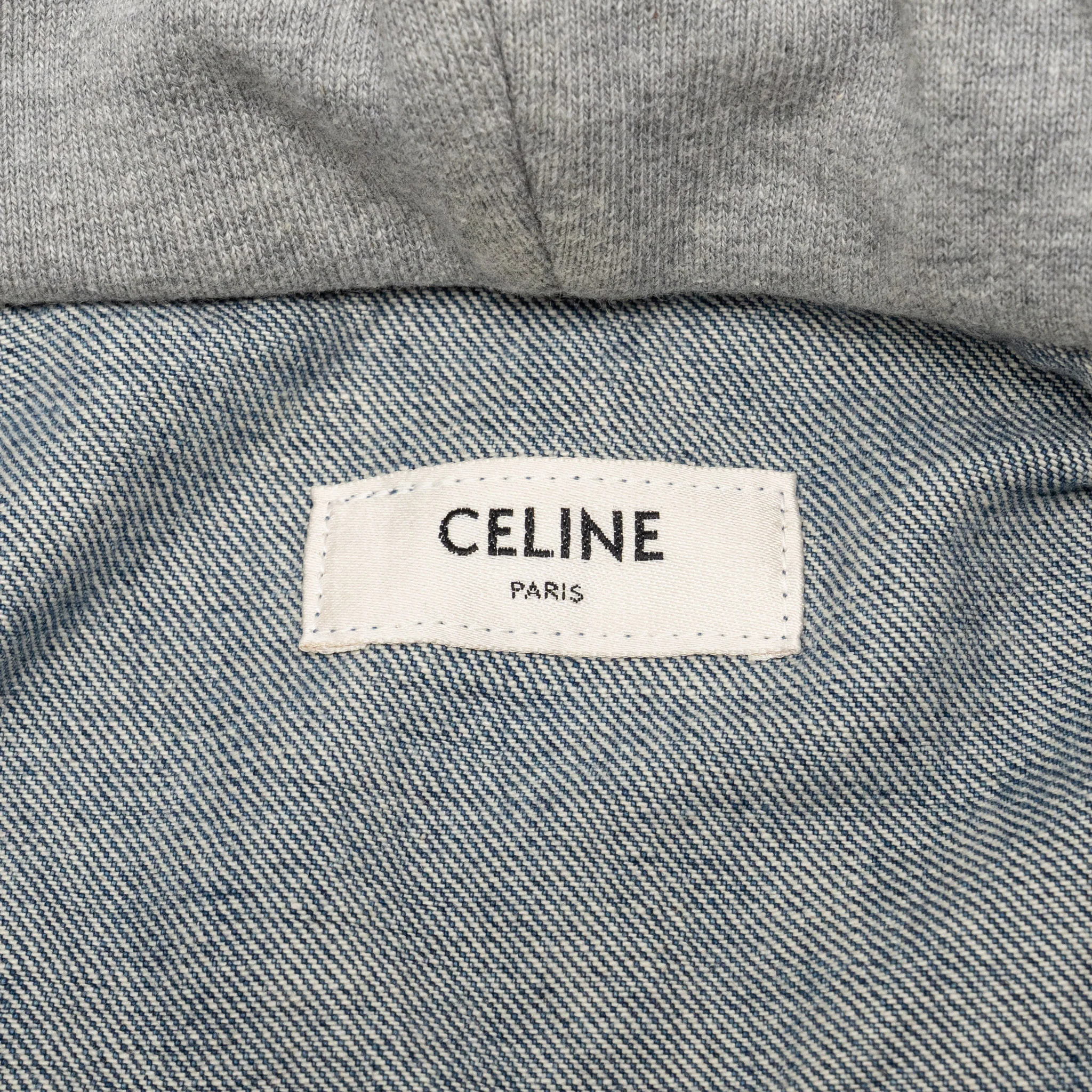 Celine Size M Hooded Trucker Denim Jacket Union Wash Denim Blue / Grey - Image 5