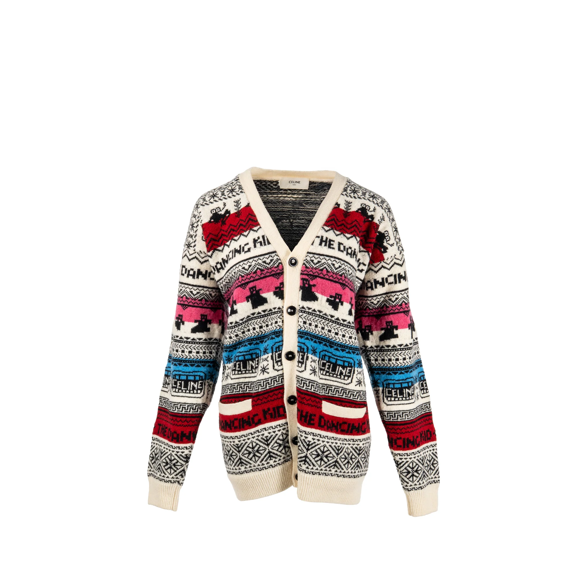 Celine Size S The Dancing Kid Knit Cardigan Wool Multicolour