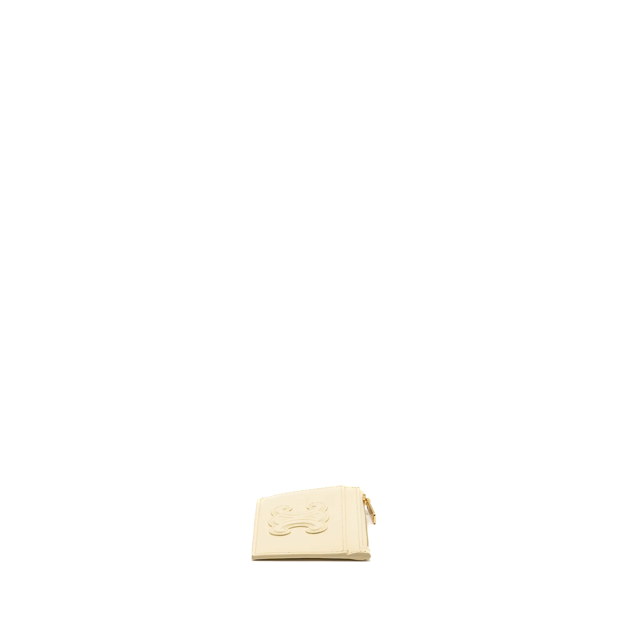 Celine Triomphe Zipped Card Holder Calfskin Light Yellow GHW - Image 4
