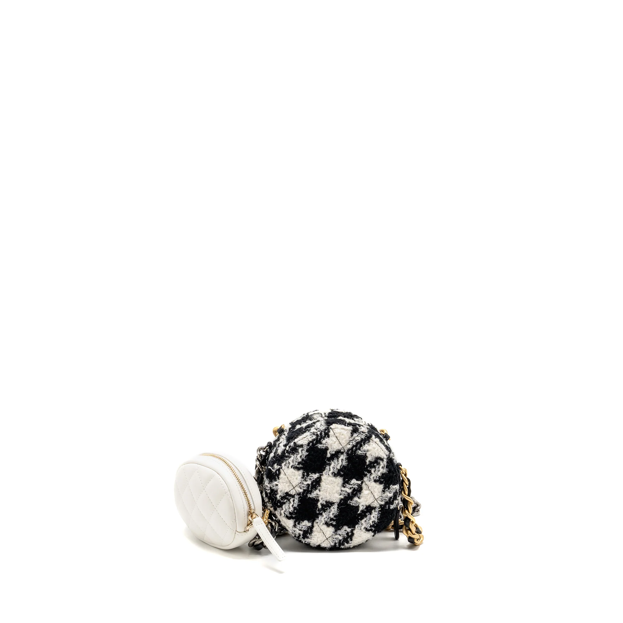 Chanel 19 round clutch  with chain with coin purse tweed / lambskin black/ white GHW - Image 2