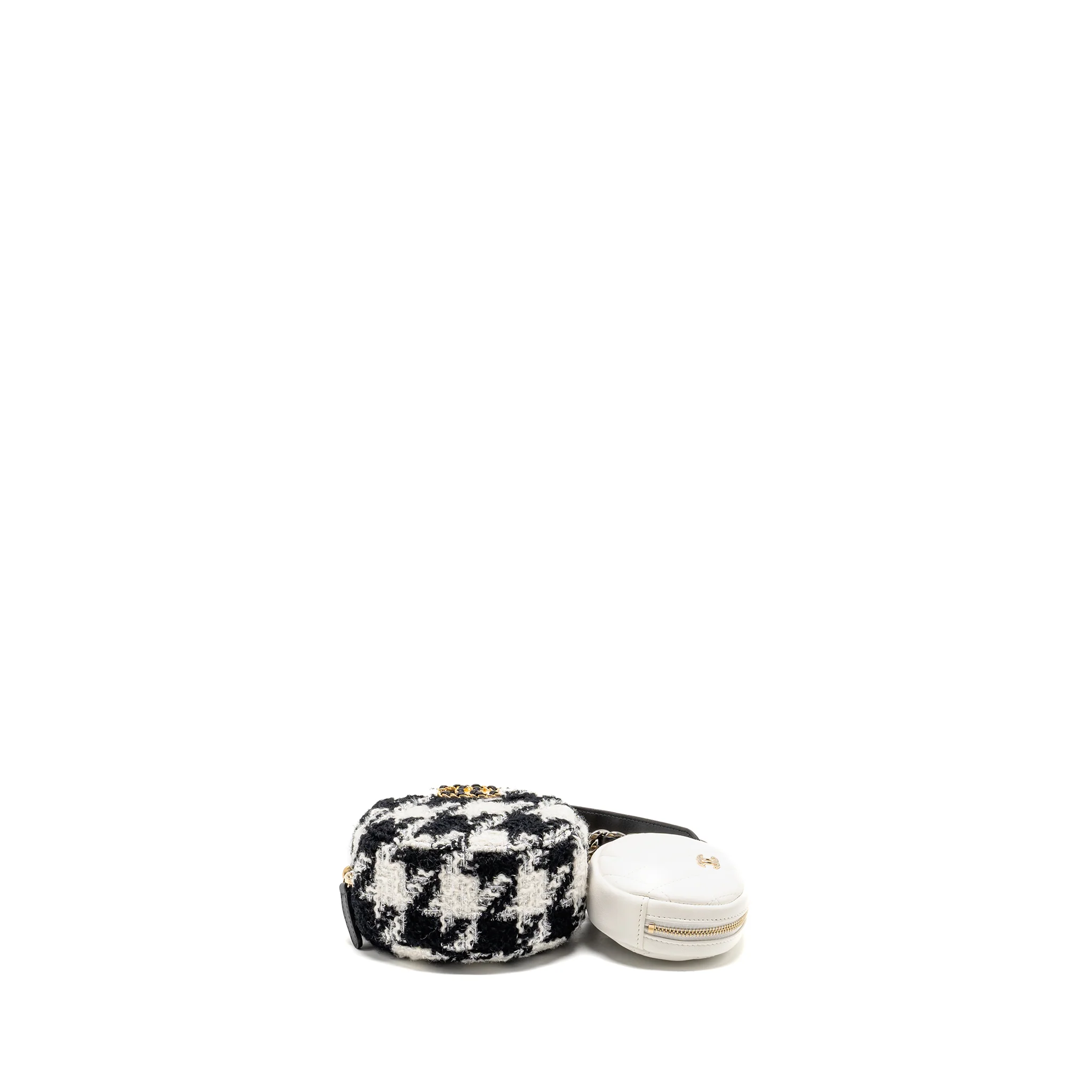 Chanel 19 round clutch  with chain with coin purse tweed / lambskin black/ white GHW - Image 5