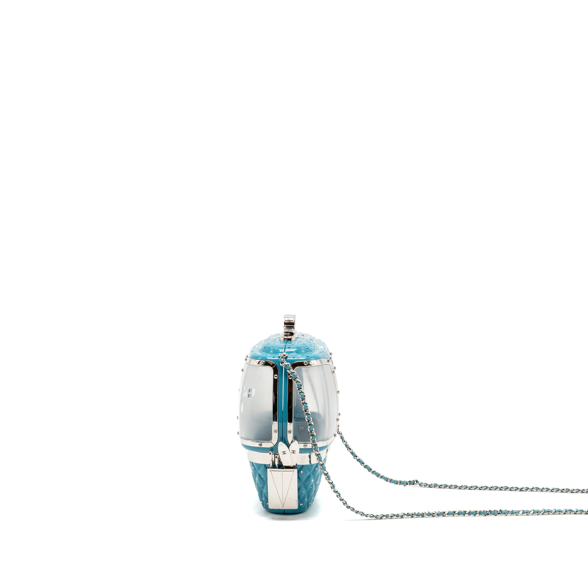 Chanel 19K Minaudiere limited snow gondola clutch evening bag acrylic plastic blue SHW - Image 4