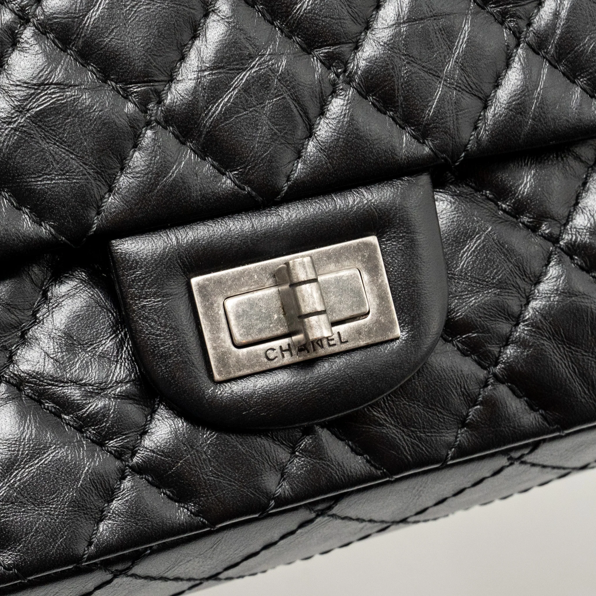 Chanel Small 2.55 Reissue Flap Bag Aged Calfskin Black Ruthenium Silver Hardware - Image 13