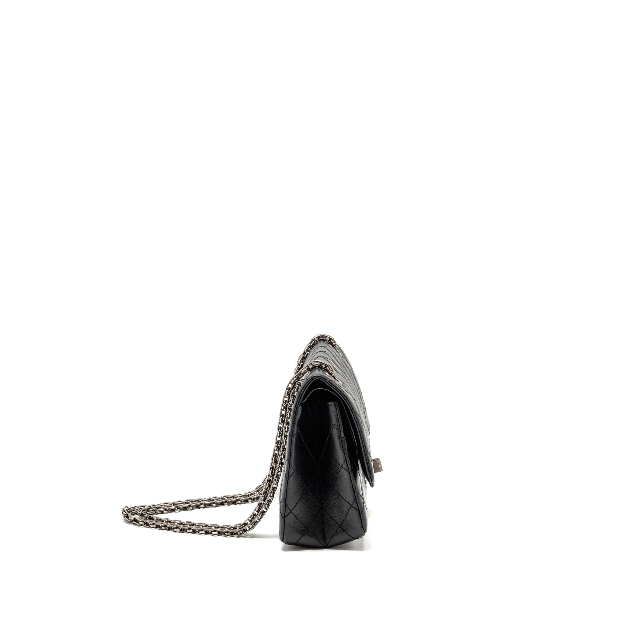 Chanel Small 2.55 Reissue Flap Bag Aged Calfskin Black Ruthenium Silver Hardware - Image 3