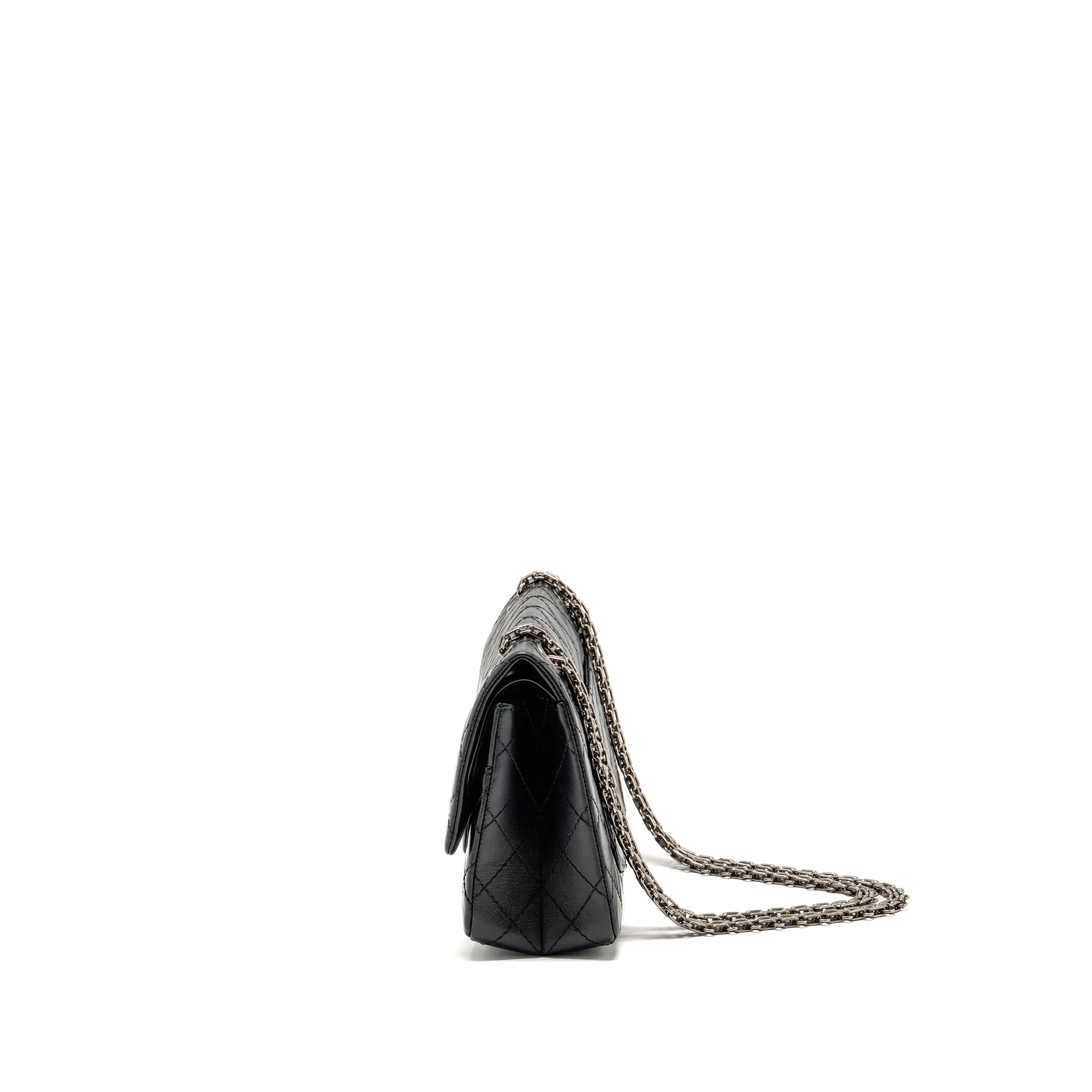 Chanel Small 2.55 Reissue Flap Bag Aged Calfskin Black Ruthenium Silver Hardware - Image 4