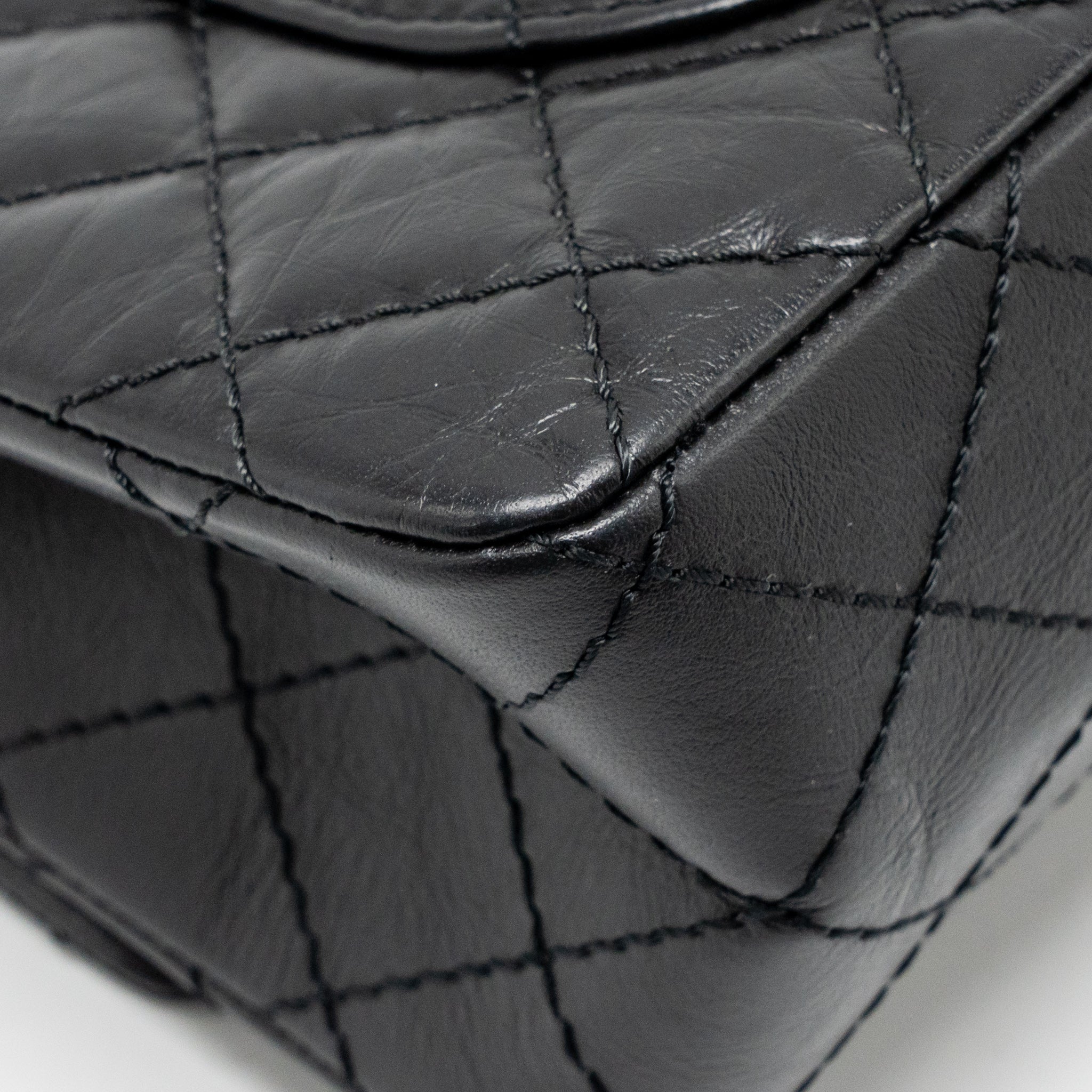Chanel Small 2.55 Reissue Flap Bag Aged Calfskin Black Ruthenium Silver Hardware - Image 9