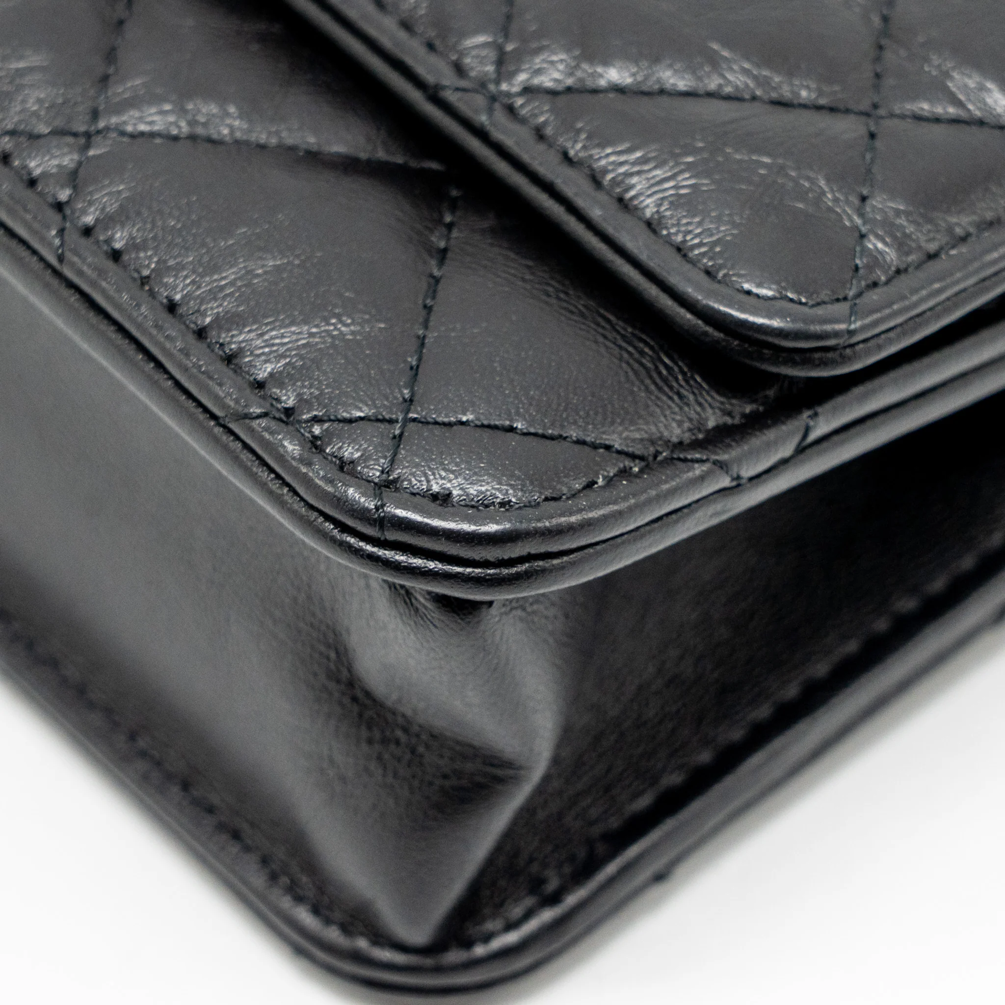 Chanel 2.55 Wallet On Chain Aged Calfskin Black Brushed GHW (microchip) - Image 8