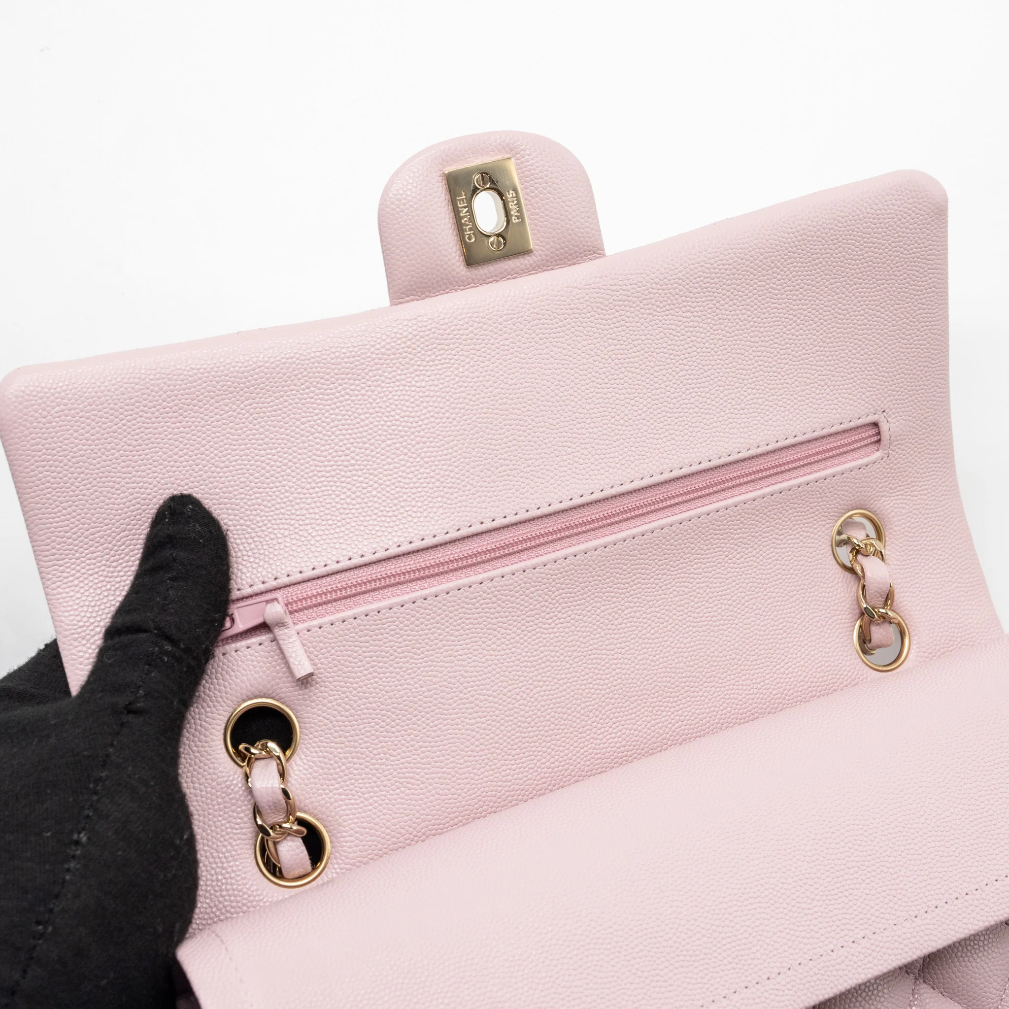 Chanel 21S medium classic double flap bag caviar light pink LGWH - Image 9