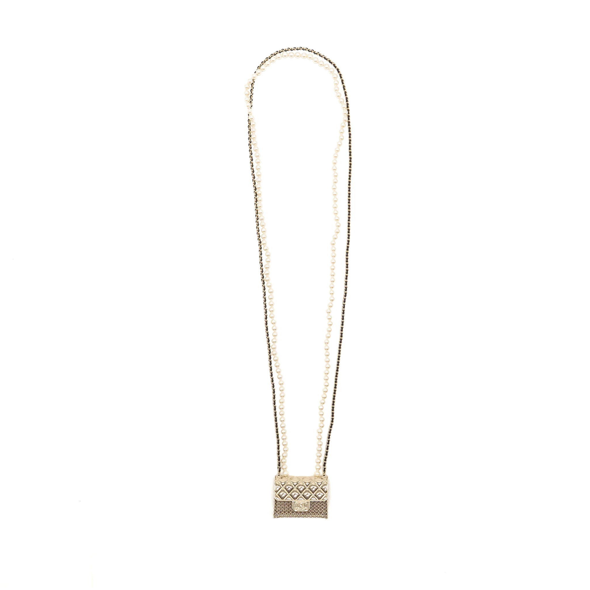Chanel 21S runway micro bag/ pearl necklace light gold tone - Image 2