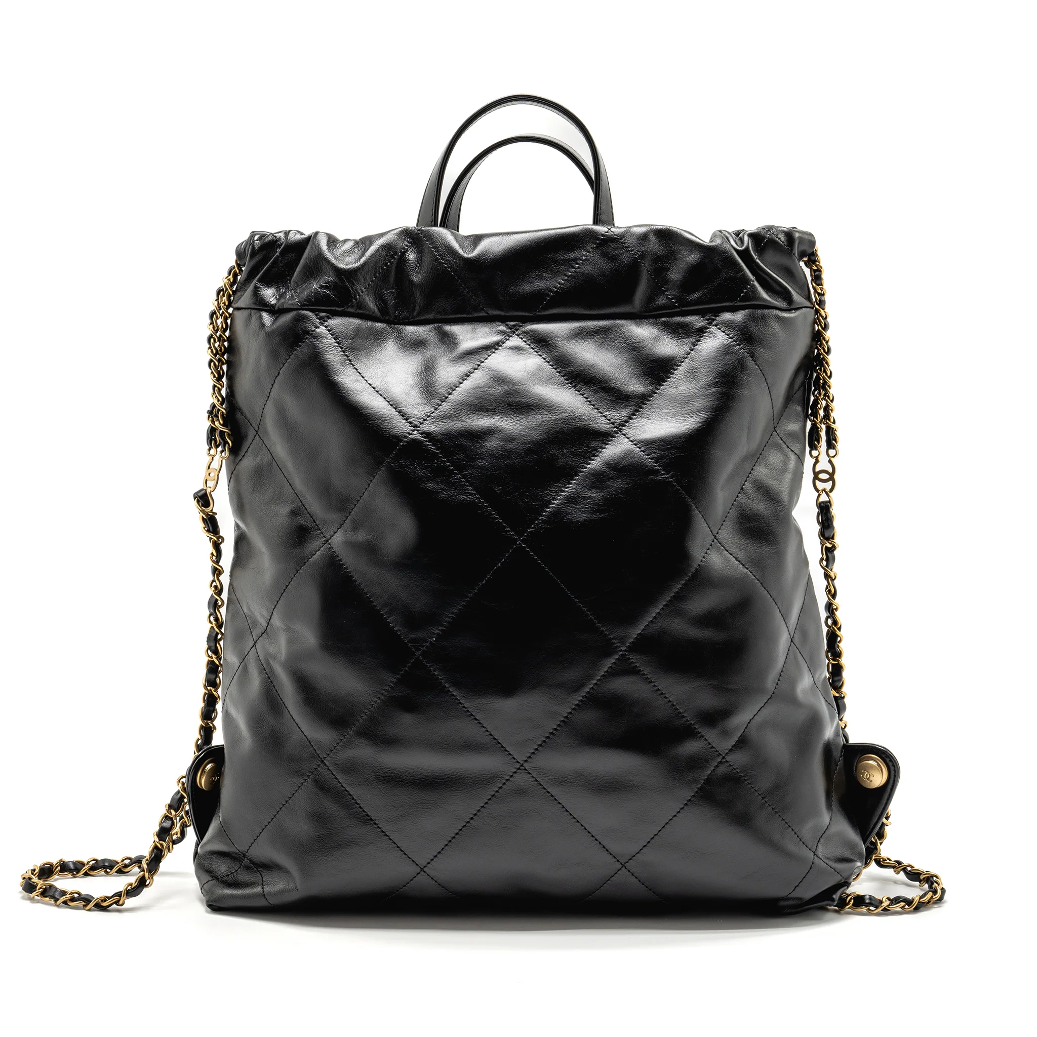 Chanel Large 22 Backpack Gold Letter Logo Shiny Calfskin Black GHW(microchip) - Image 2