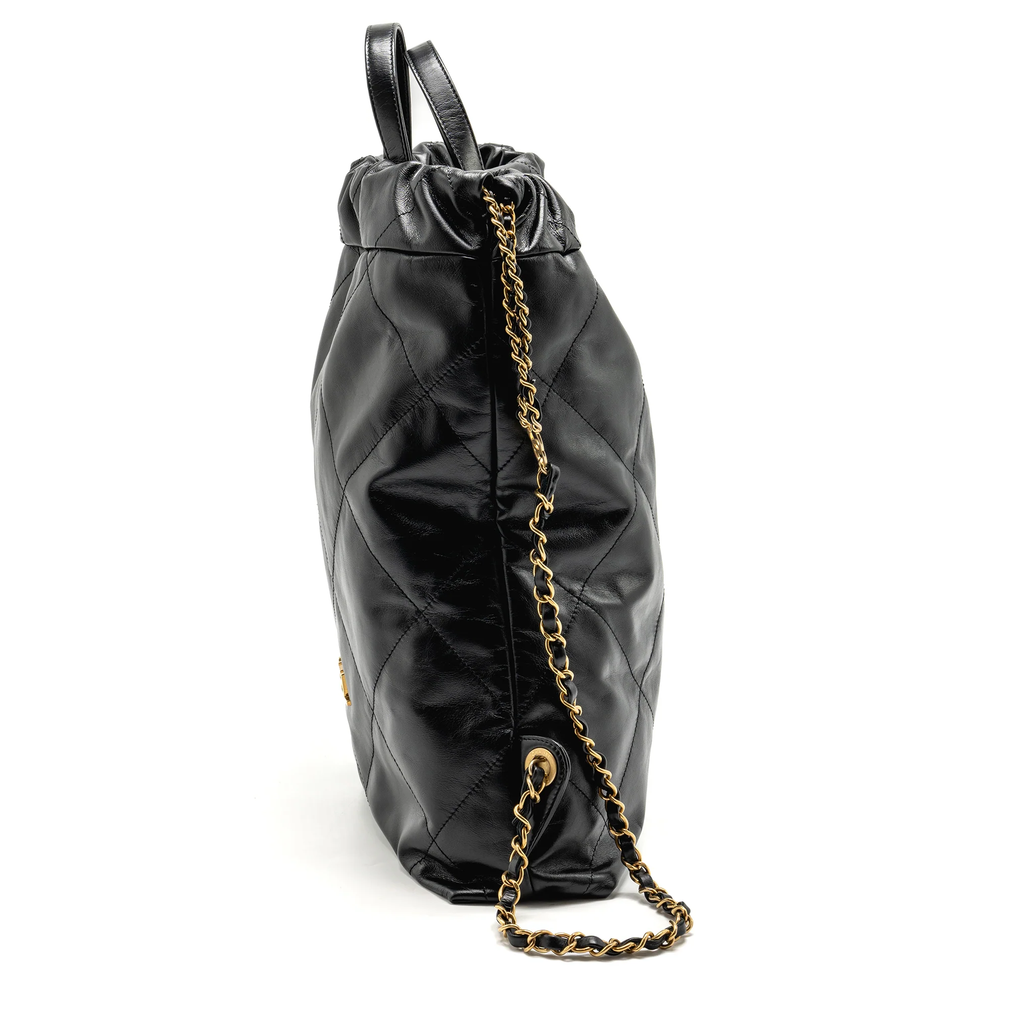 Chanel Large 22 Backpack Gold Letter Logo Shiny Calfskin Black GHW(microchip) - Image 3