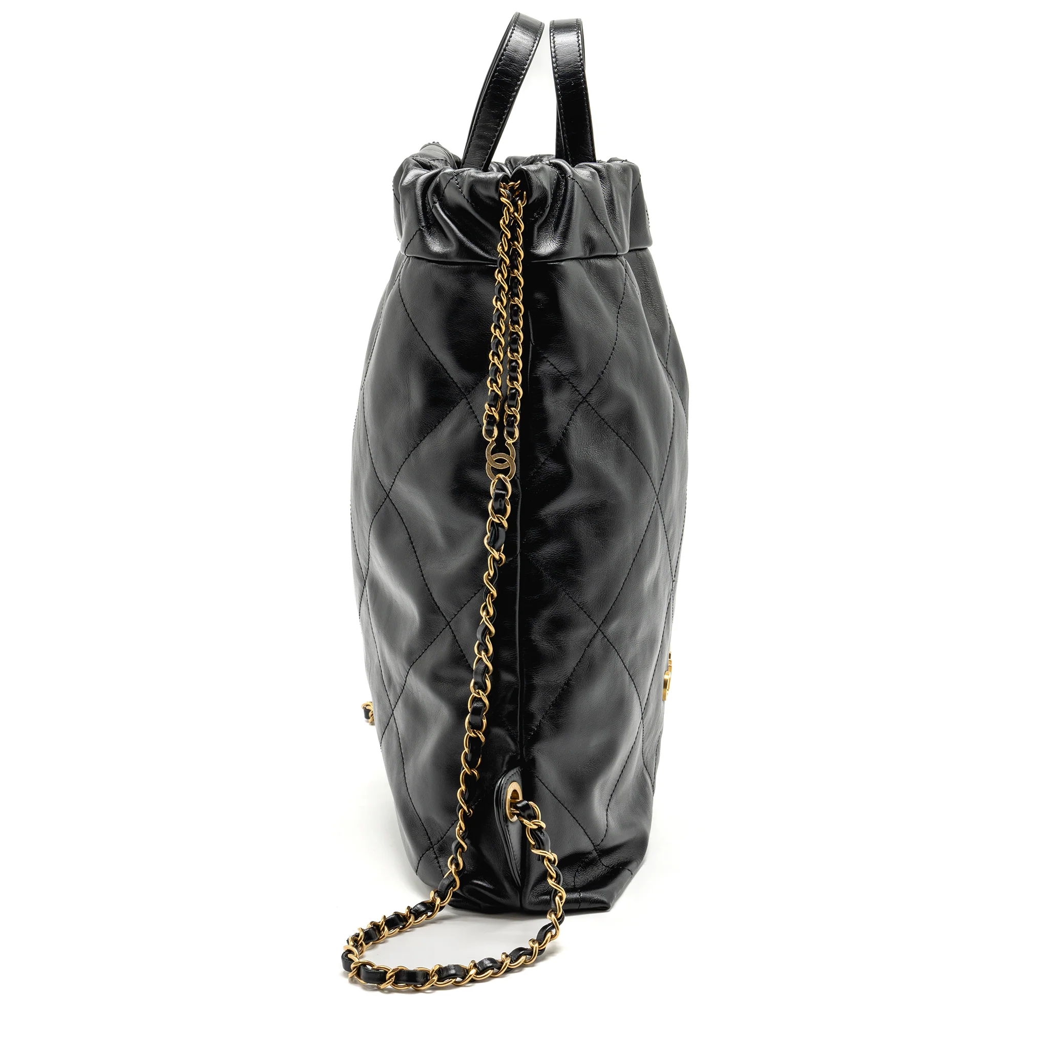 Chanel Large 22 Backpack Gold Letter Logo Shiny Calfskin Black GHW(microchip) - Image 4