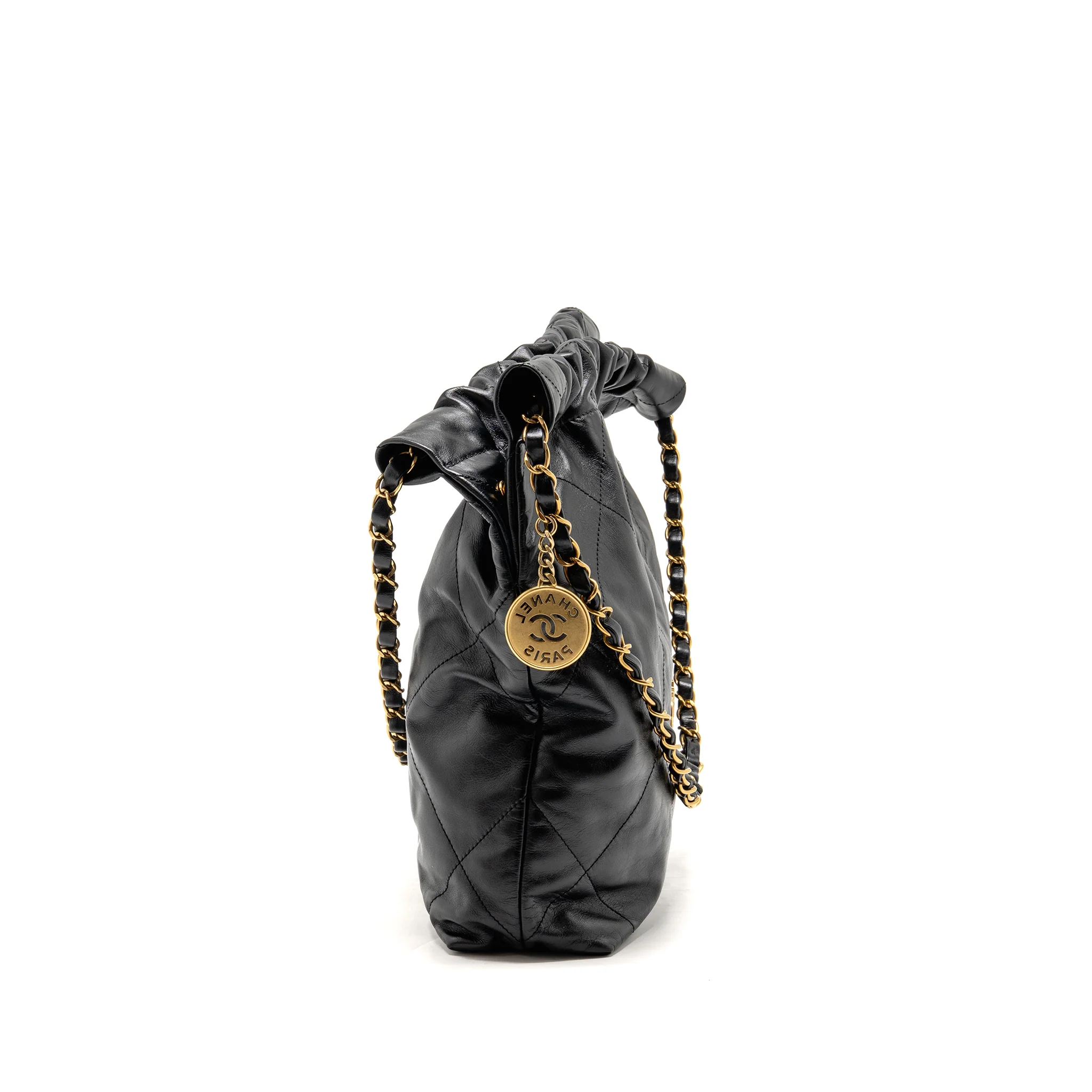 Chanel Small 22 Bag Gold Letter Shiny Calfskin Black GHW (microchip) - Image 3