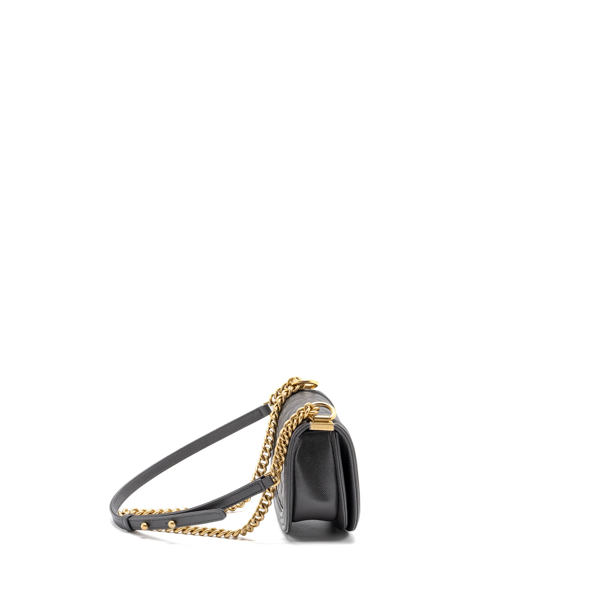 Chanel 22A Round Boy Messenger Bag Caviar Grey GHW(Microchip) - Image 2
